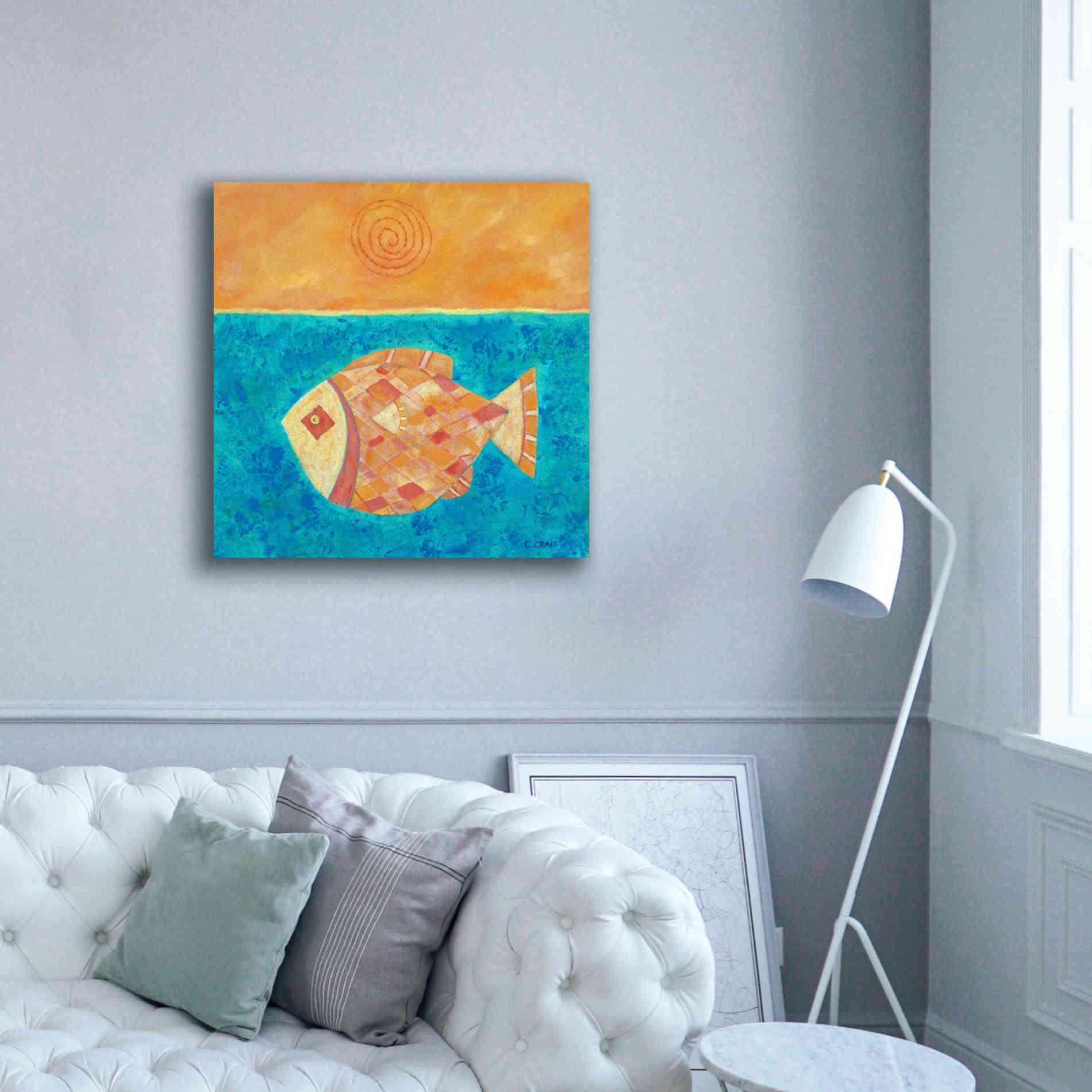 'Fish with Spiral Sun by Casey Craig Giclee Canvas Wall Art,37 x 37