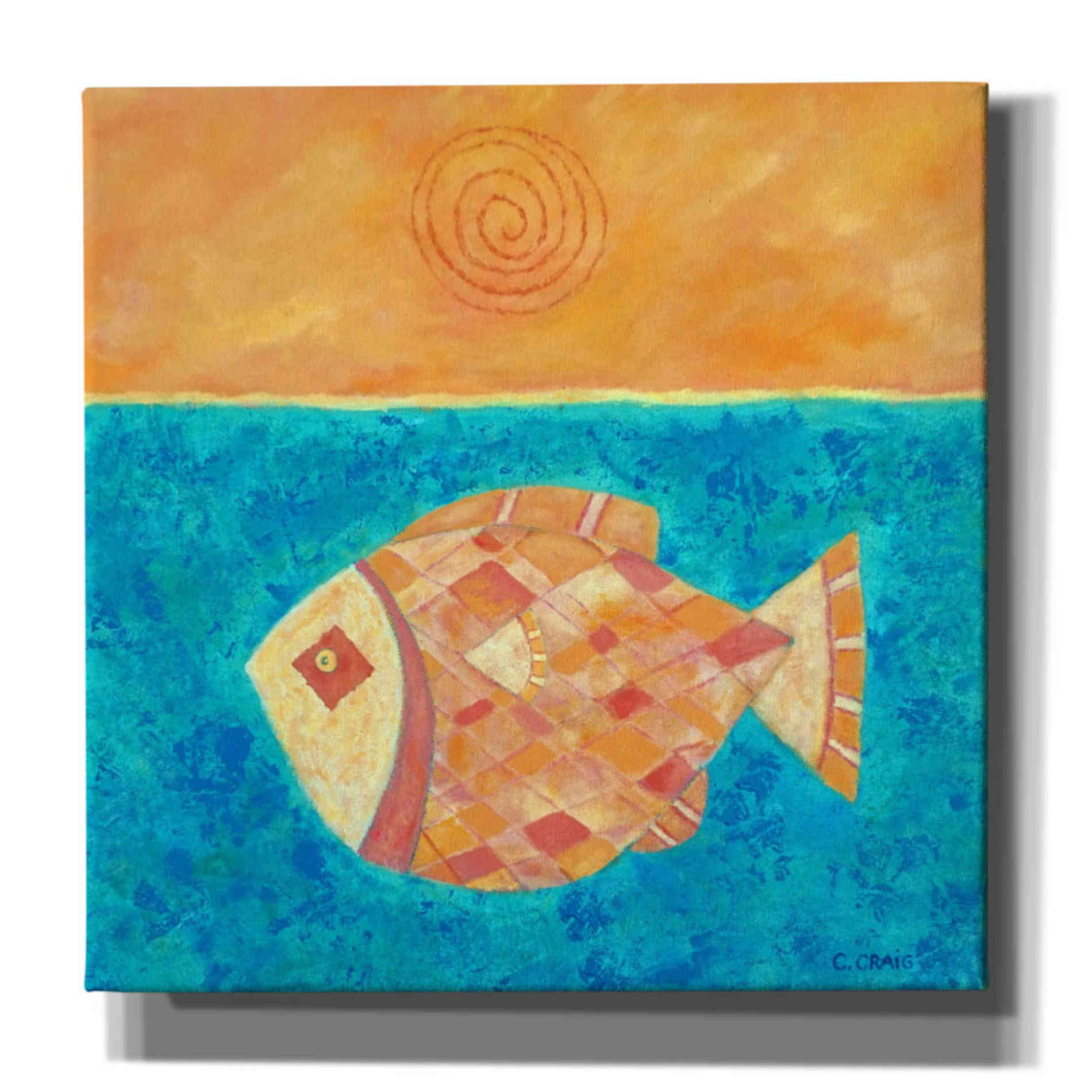 'Fish with Spiral Sun by Casey Craig Giclee Canvas Wall Art