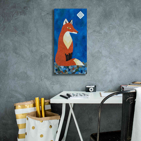 Image of 'Fox Under Diamond Moon by Casey Craig Giclee Canvas Wall Art,12 x 24