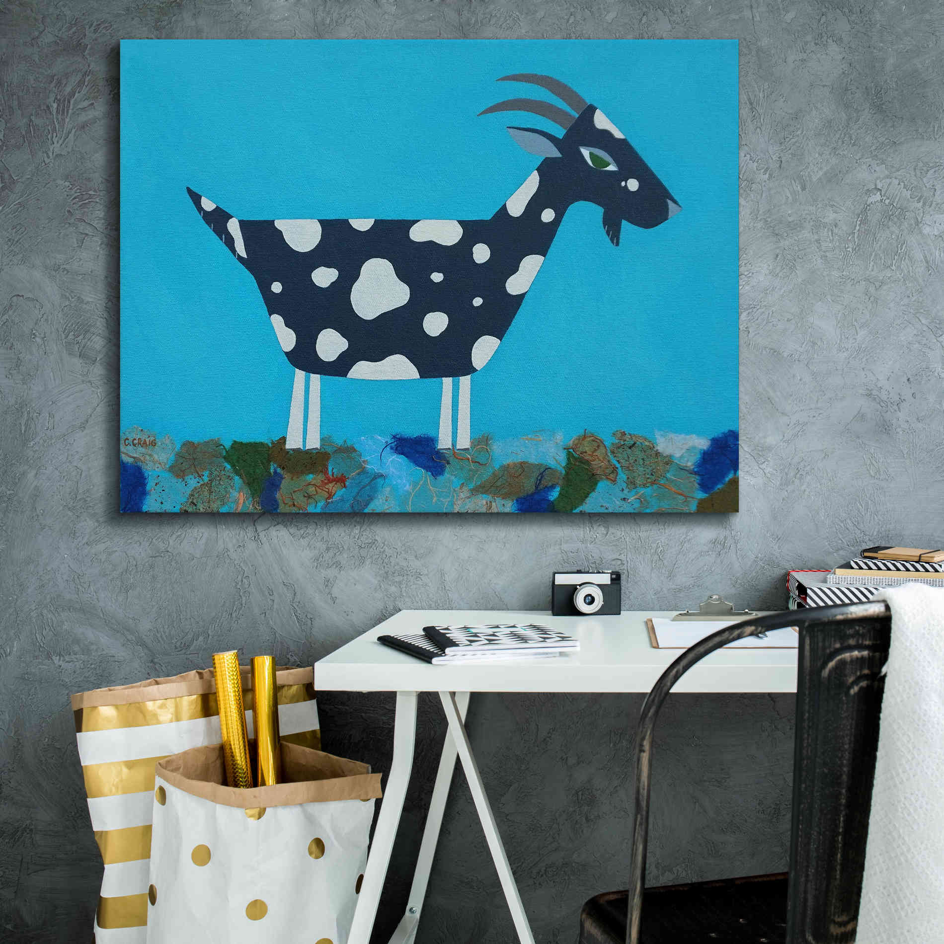 'Fergus The Goat by Casey Craig Giclee Canvas Wall Art,34 x 26