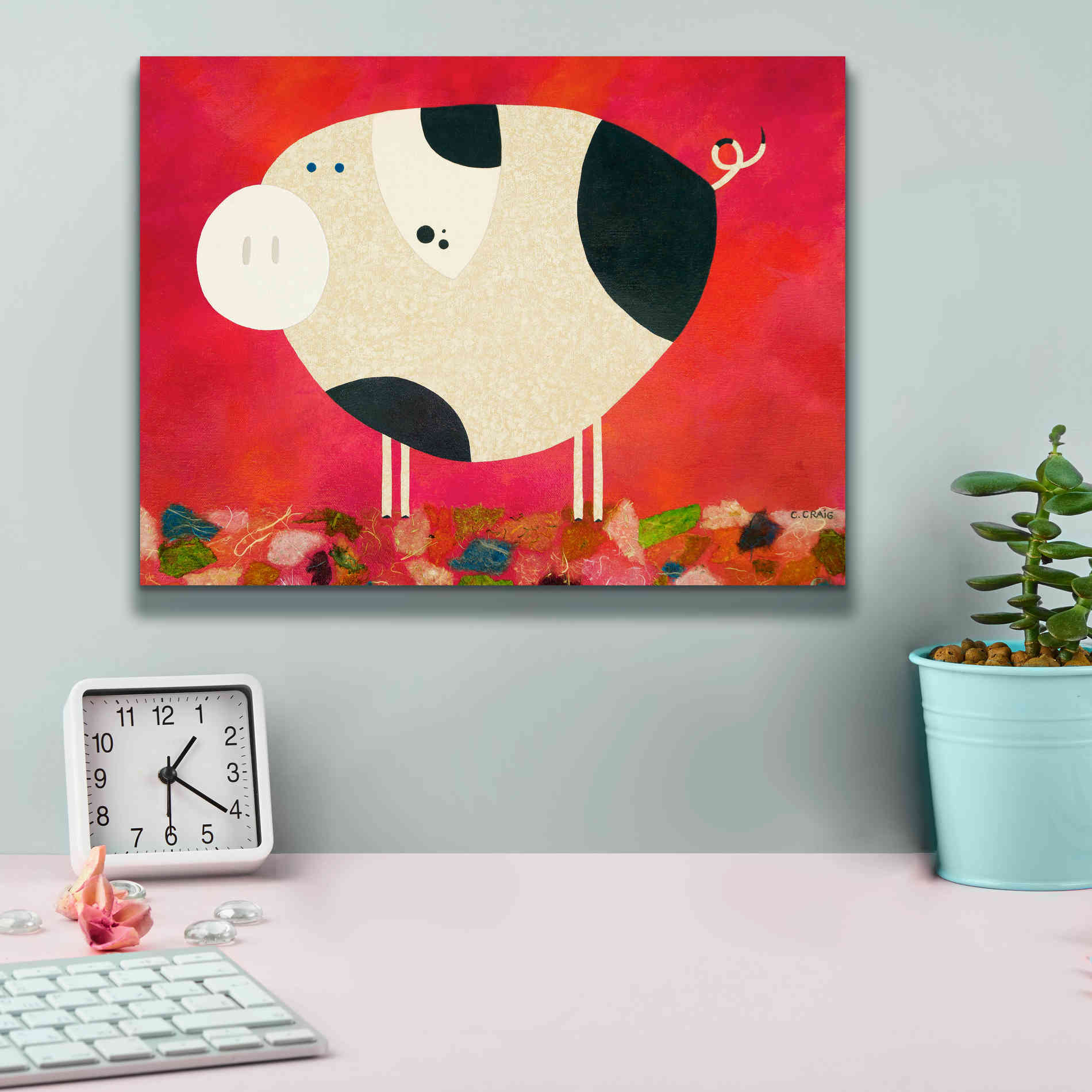 'Pig Newton Reverse by Casey Craig Giclee Canvas Wall Art,16 x 12