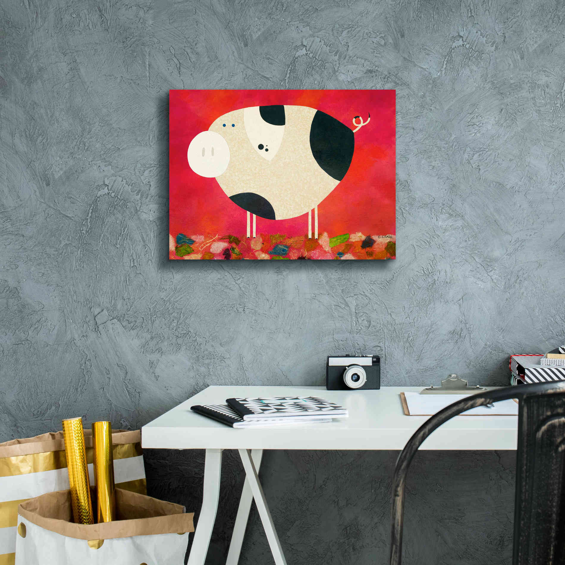 'Pig Newton Reverse by Casey Craig Giclee Canvas Wall Art,16 x 12