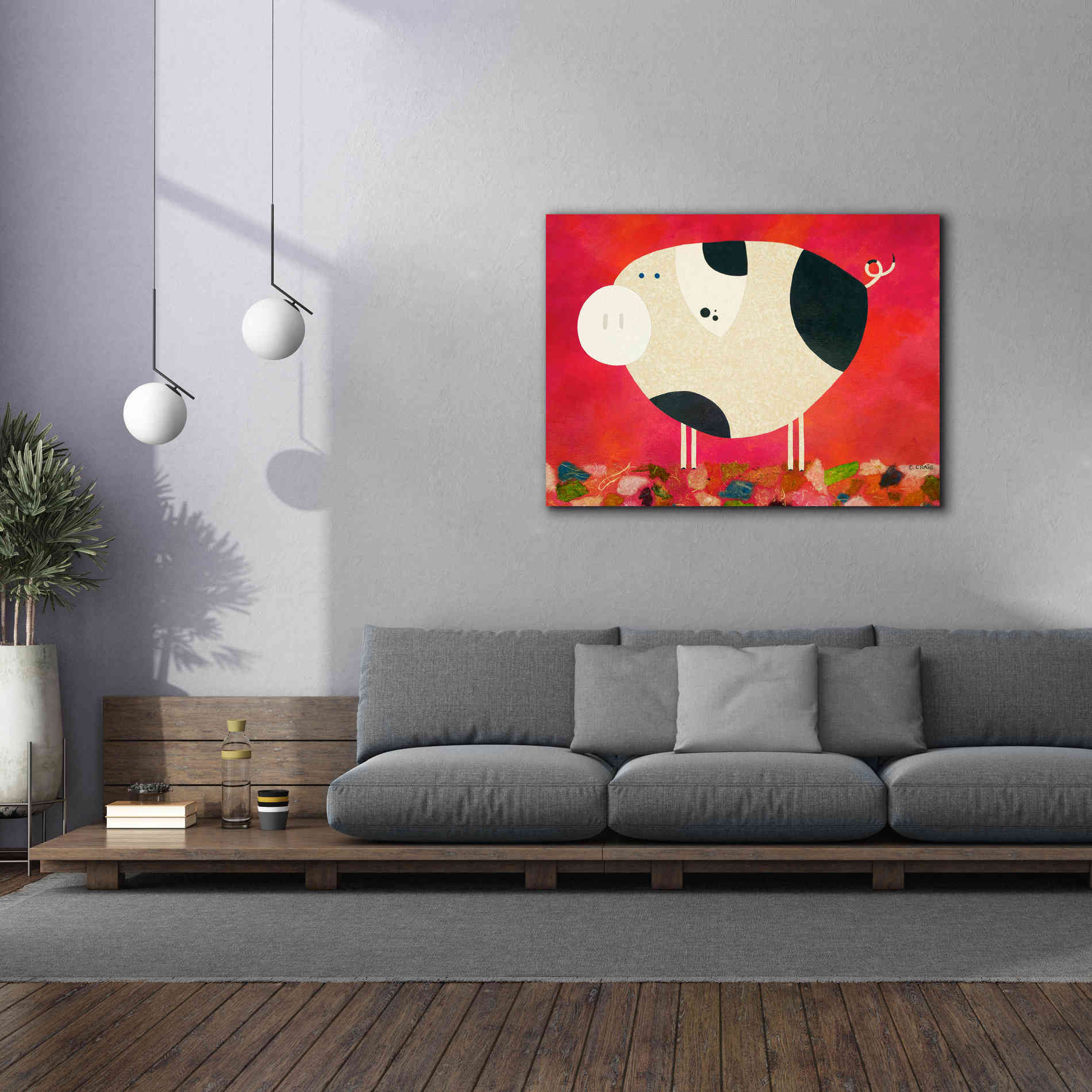 'Pig Newton Reverse by Casey Craig Giclee Canvas Wall Art,54 x 40
