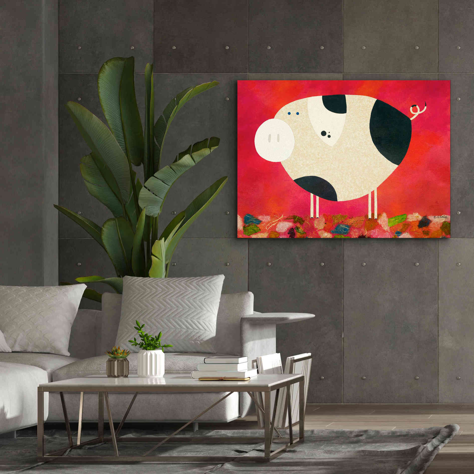 'Pig Newton Reverse by Casey Craig Giclee Canvas Wall Art,54 x 40