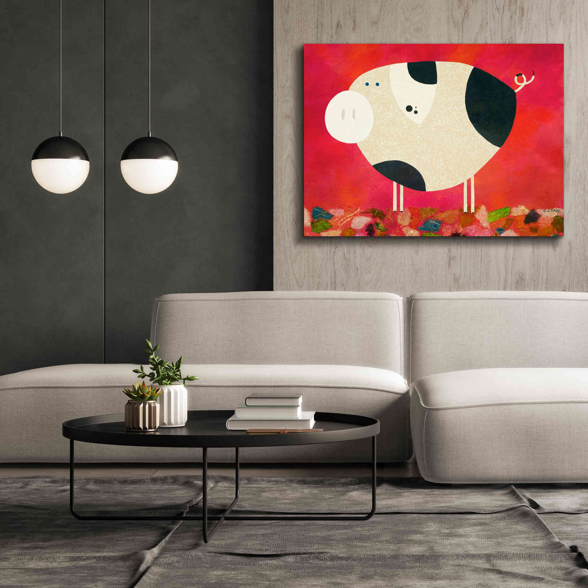 'Pig Newton Reverse by Casey Craig Giclee Canvas Wall Art,54 x 40