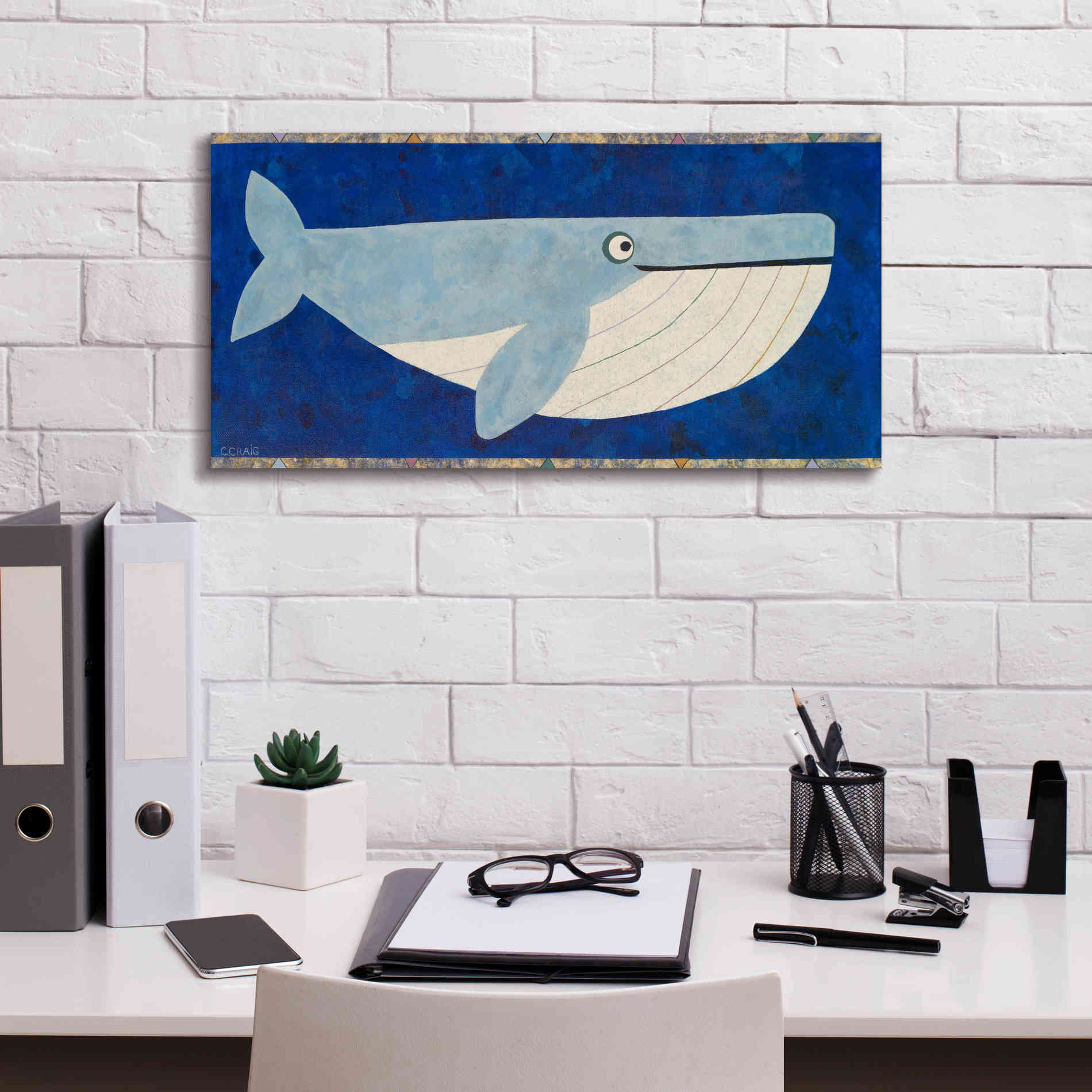 'Wendell the Whale by Casey Craig Giclee Canvas Wall Art,24 x 12
