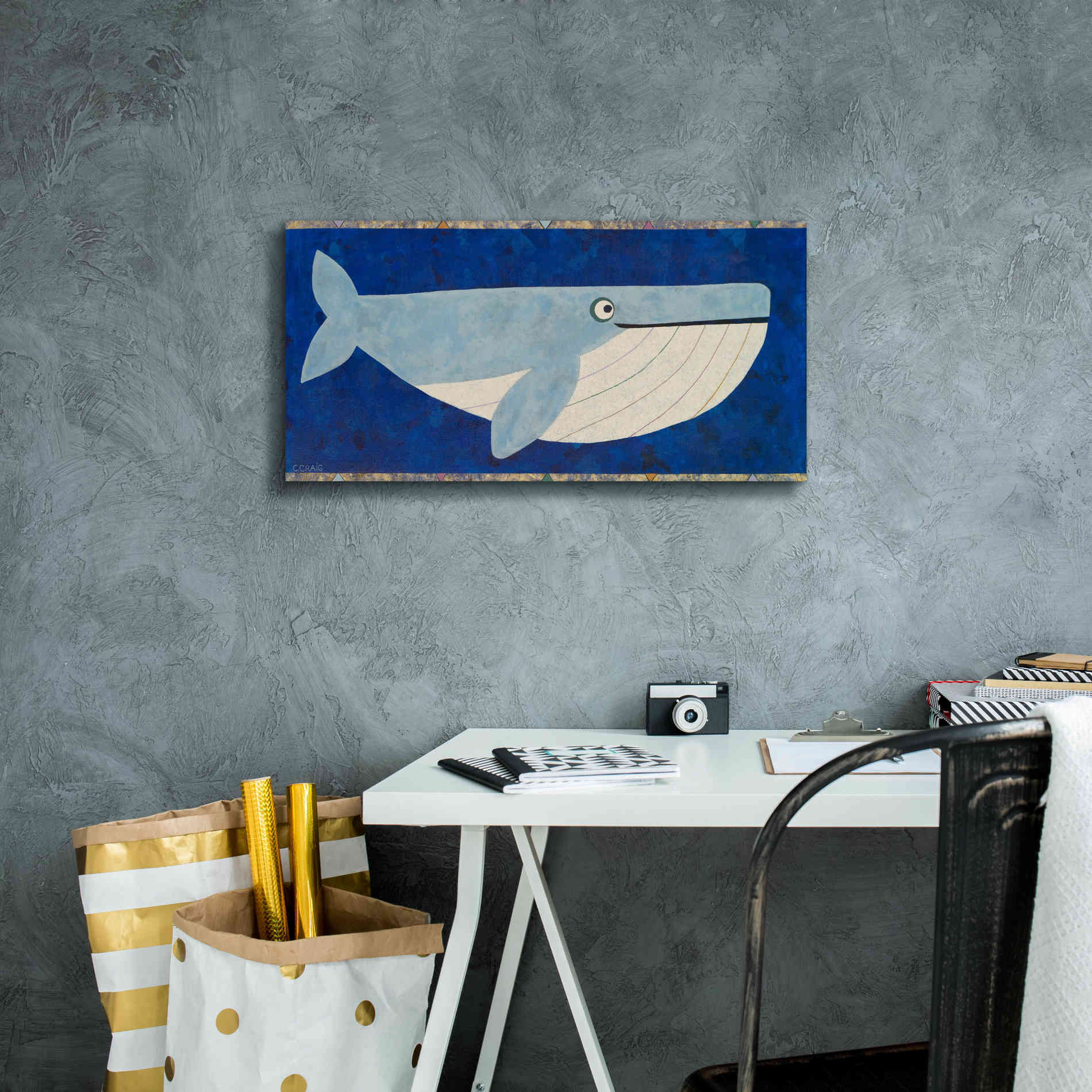 'Wendell the Whale by Casey Craig Giclee Canvas Wall Art,24 x 12