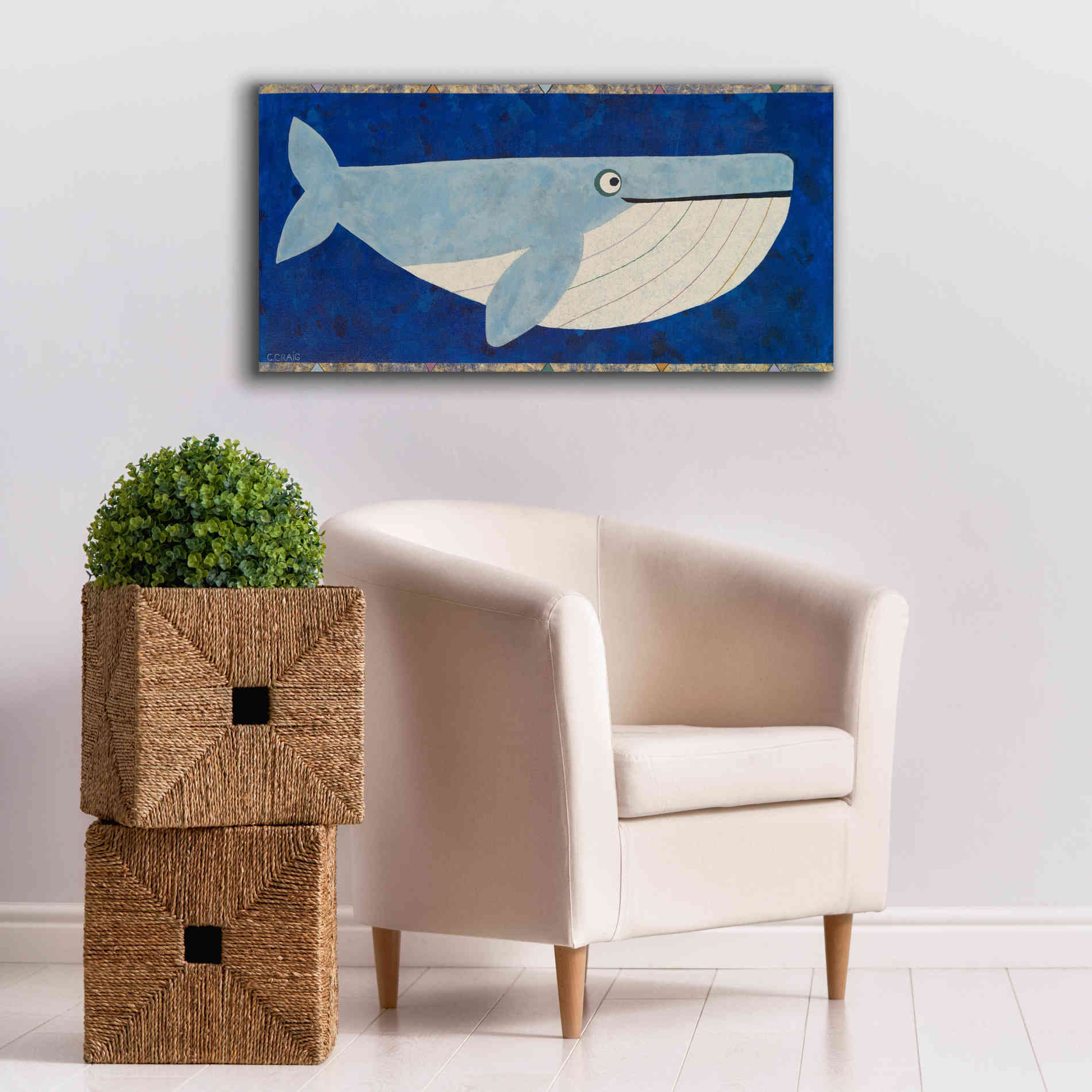 'Wendell the Whale by Casey Craig Giclee Canvas Wall Art,40 x 20
