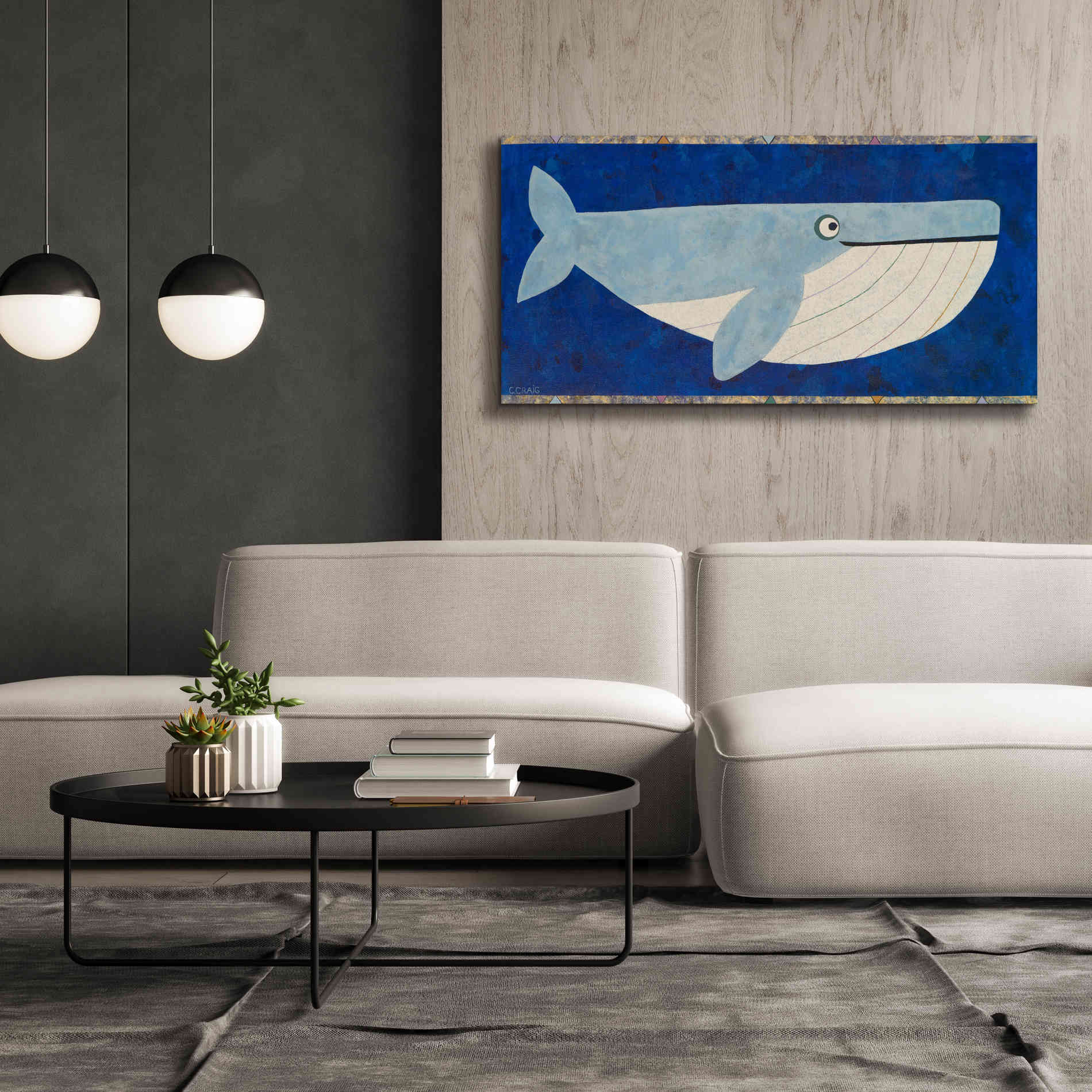 'Wendell the Whale by Casey Craig Giclee Canvas Wall Art,60 x 30