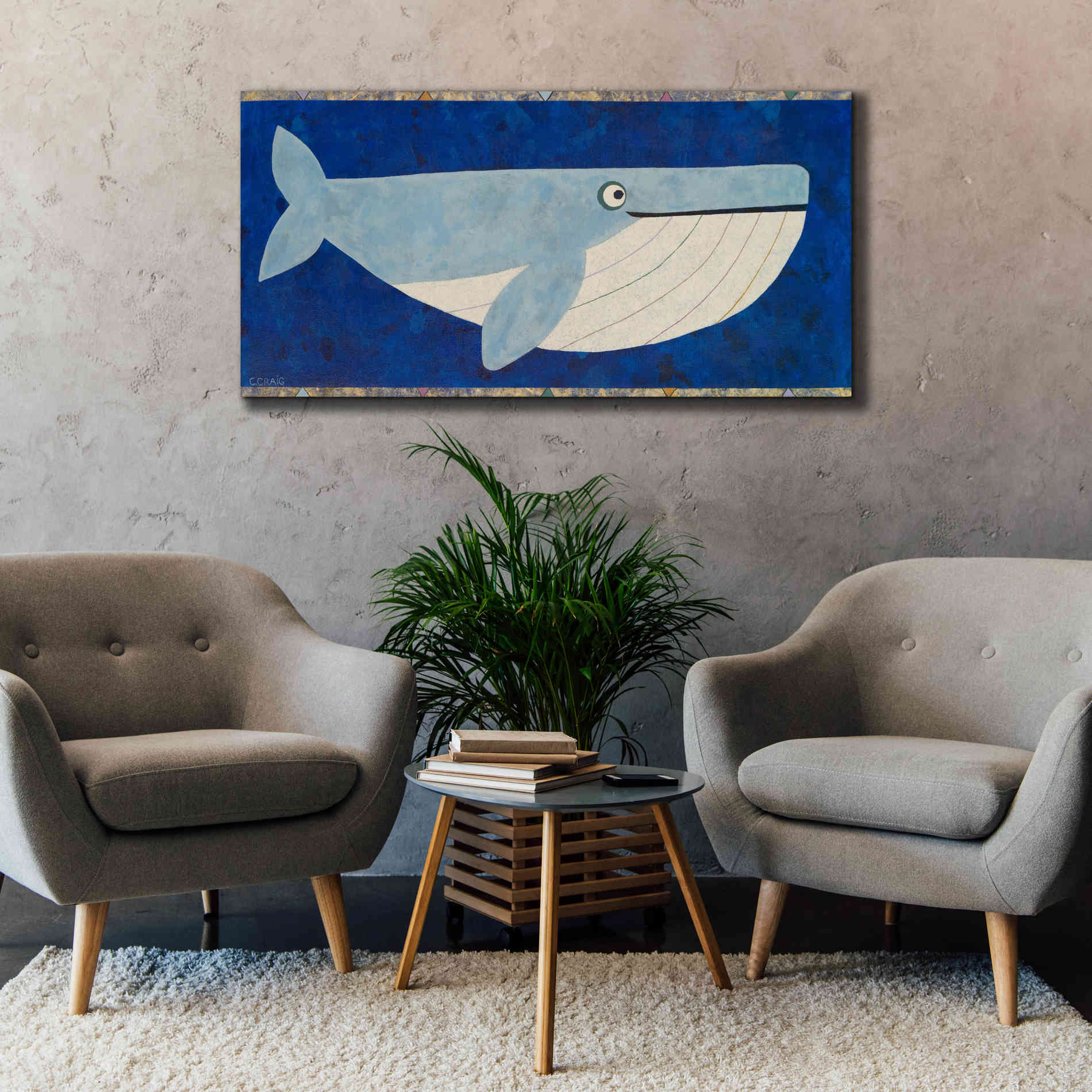'Wendell the Whale by Casey Craig Giclee Canvas Wall Art,60 x 30