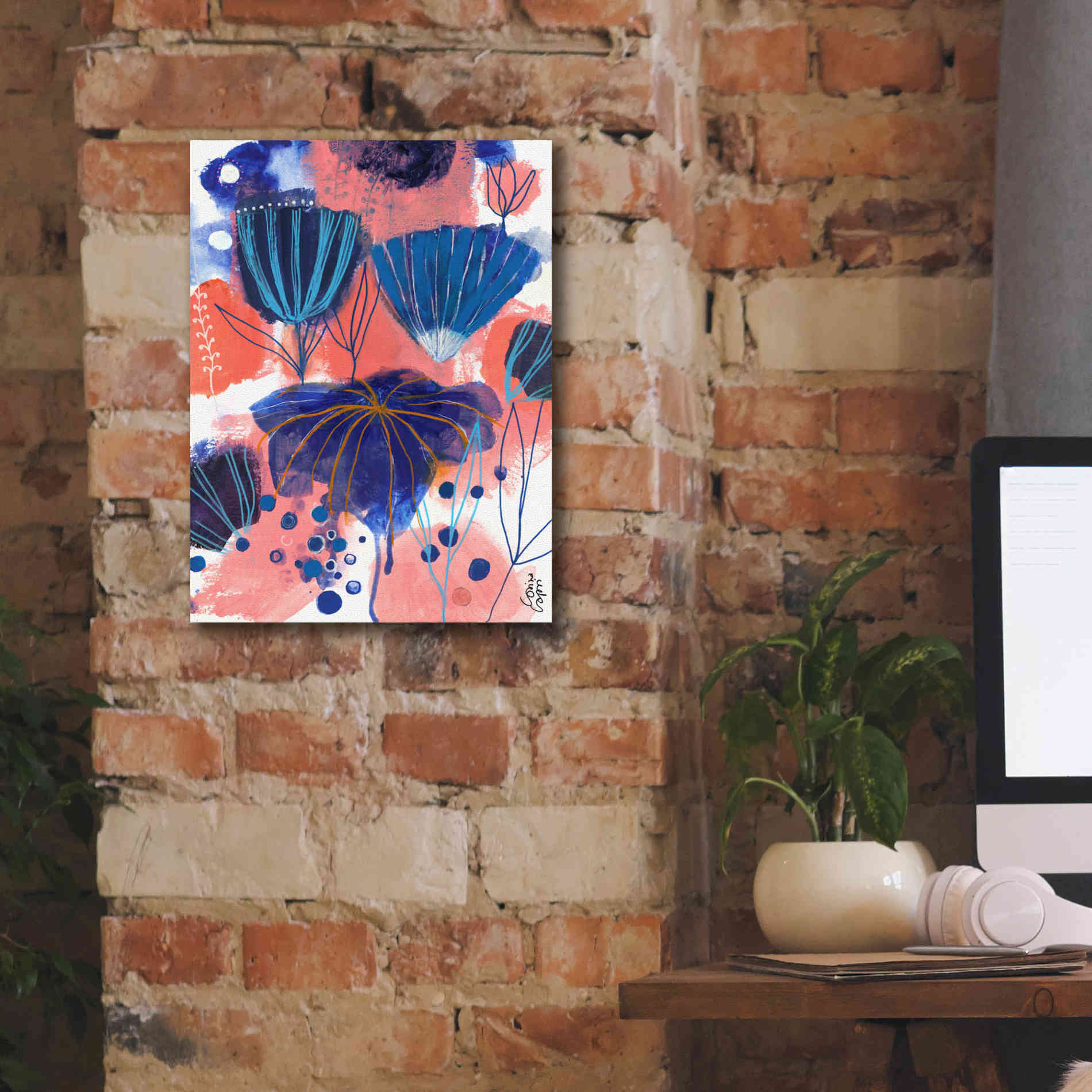 'Blumen Blues by Corina Capri Giclee Canvas Wall Art,12 x 16