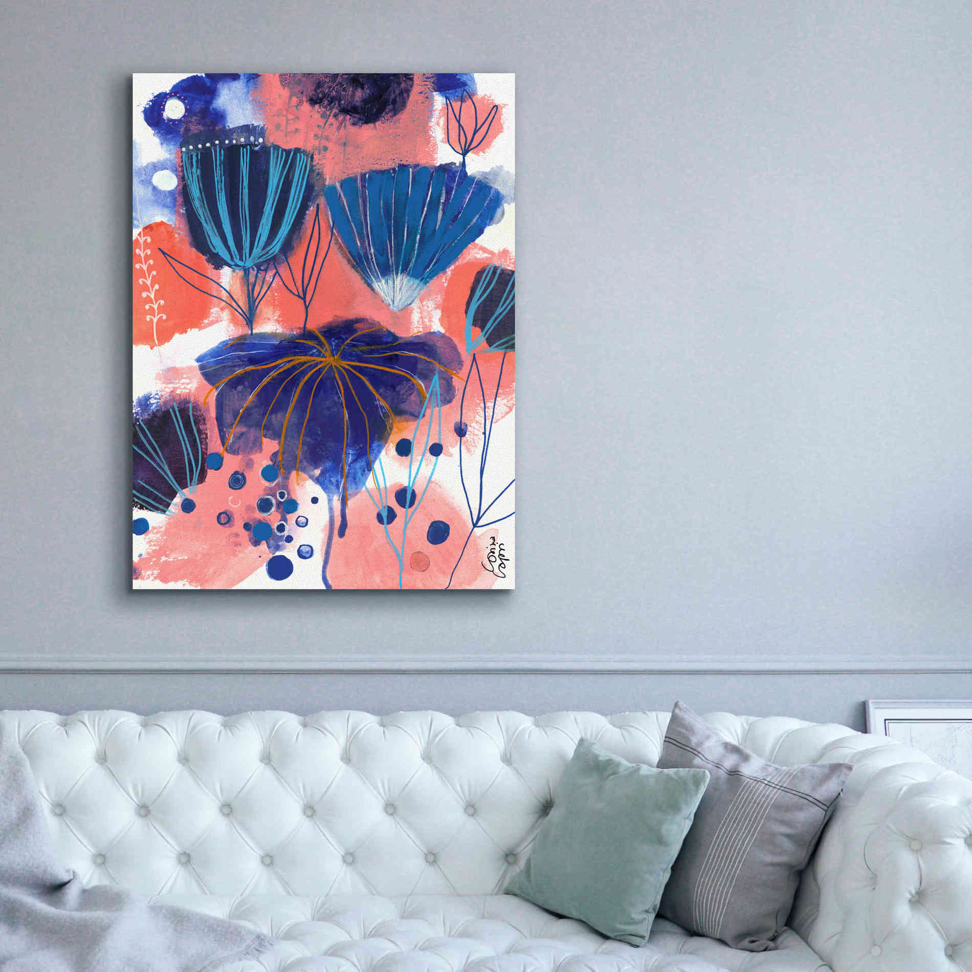 'Blumen Blues by Corina Capri Giclee Canvas Wall Art,40 x 54