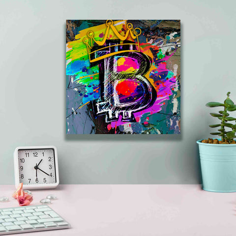 Image of Epic Graffiti'Bitcoin Crypto King' by Epic Portfolio Giclee Canvas Wall Art,12 x 12
