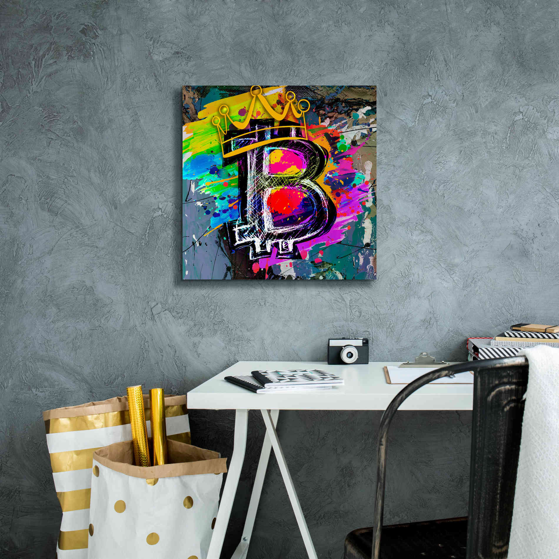 Epic Graffiti'Bitcoin Crypto King' by Epic Portfolio Giclee Canvas Wall Art,18 x 18