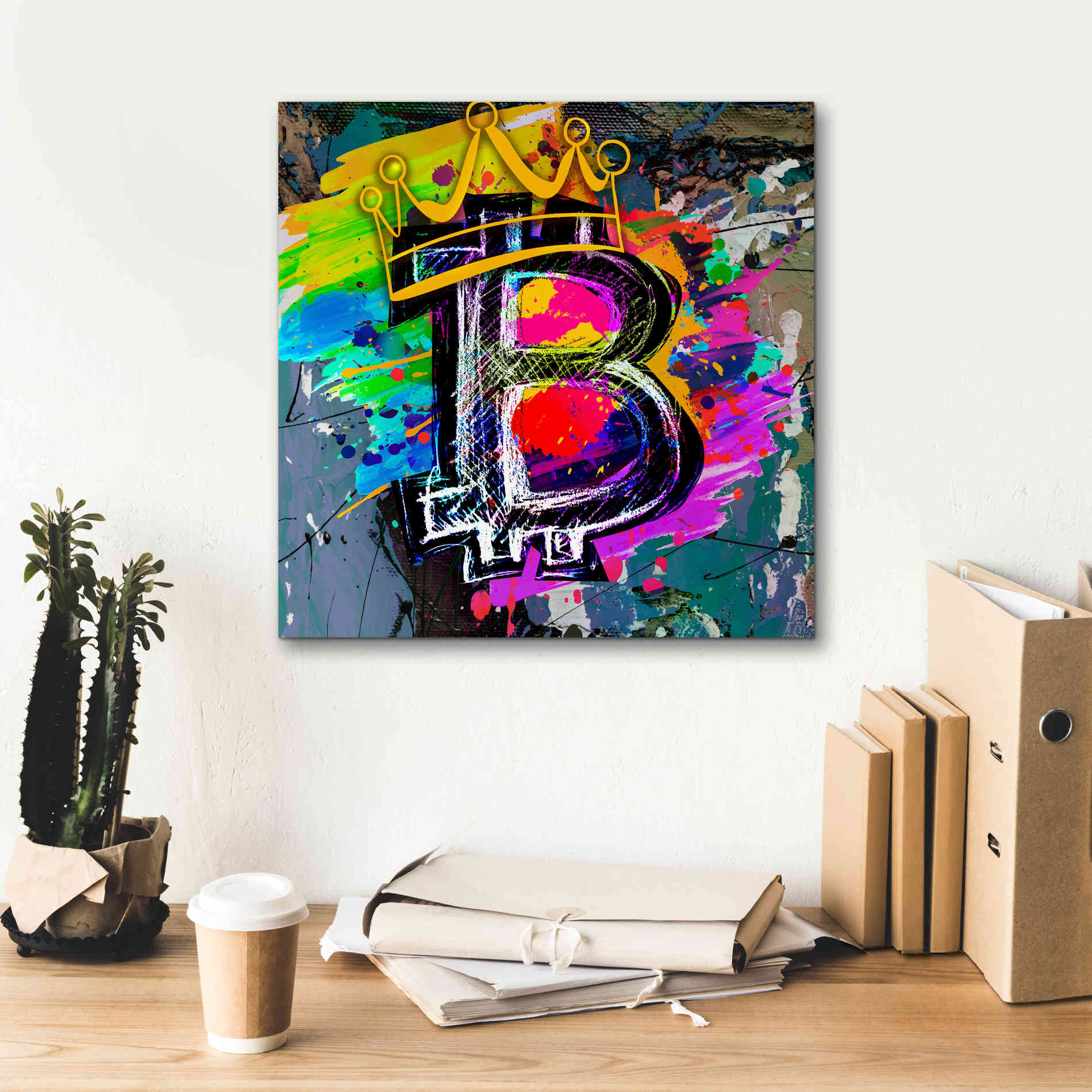 Epic Graffiti'Bitcoin Crypto King' by Epic Portfolio Giclee Canvas Wall Art,18 x 18