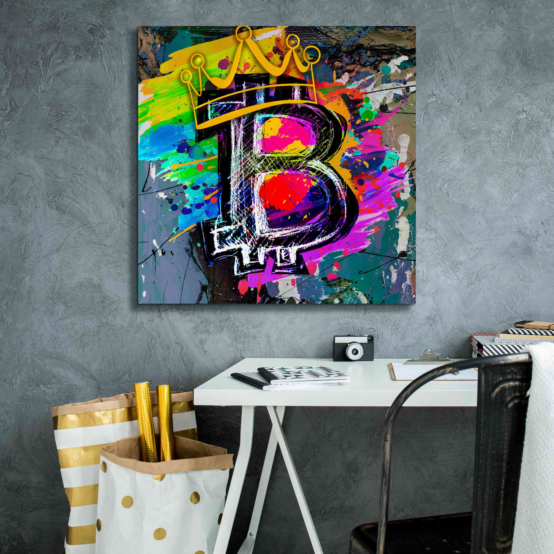 Epic Graffiti'Bitcoin Crypto King' by Epic Portfolio Giclee Canvas Wall Art,26 x 26