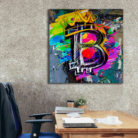 Image of Epic Graffiti'Bitcoin Crypto King' by Epic Portfolio Giclee Canvas Wall Art,37 x 37