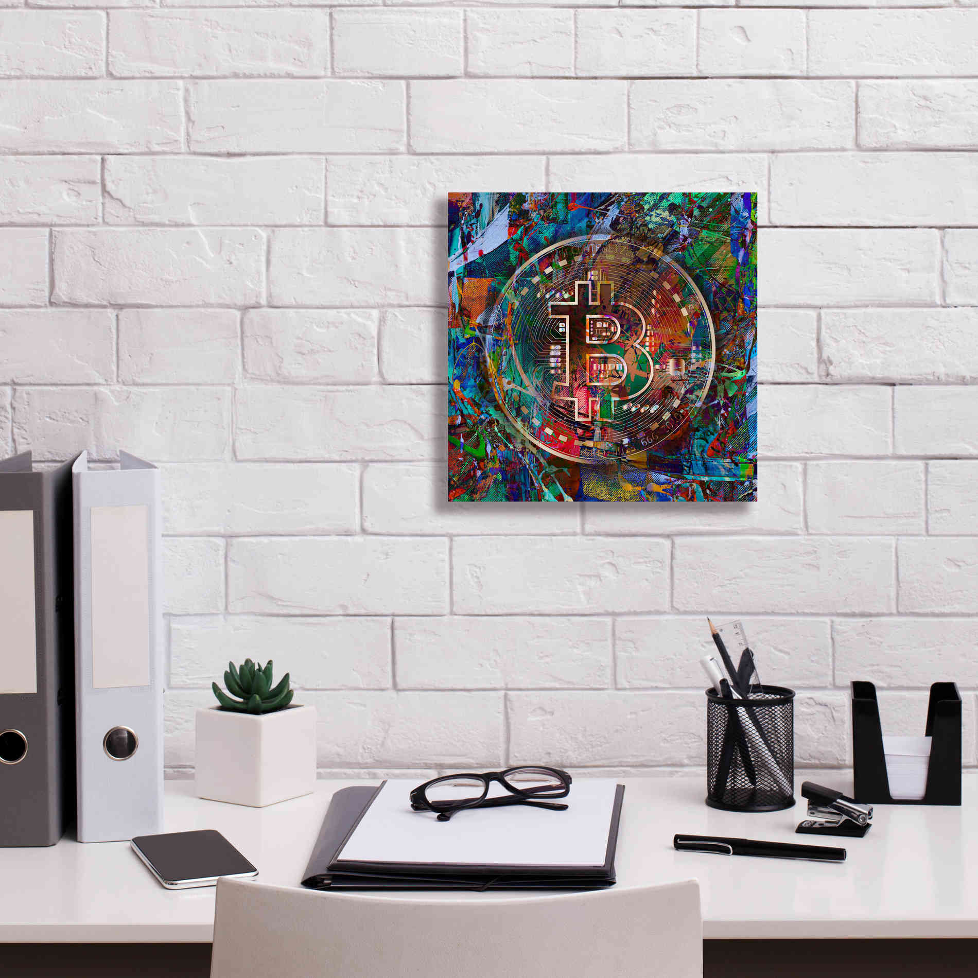 Epic Graffiti'Bitcoin Bronze Abstract' by Epic Portfolio Giclee Canvas Wall Art,12 x 12