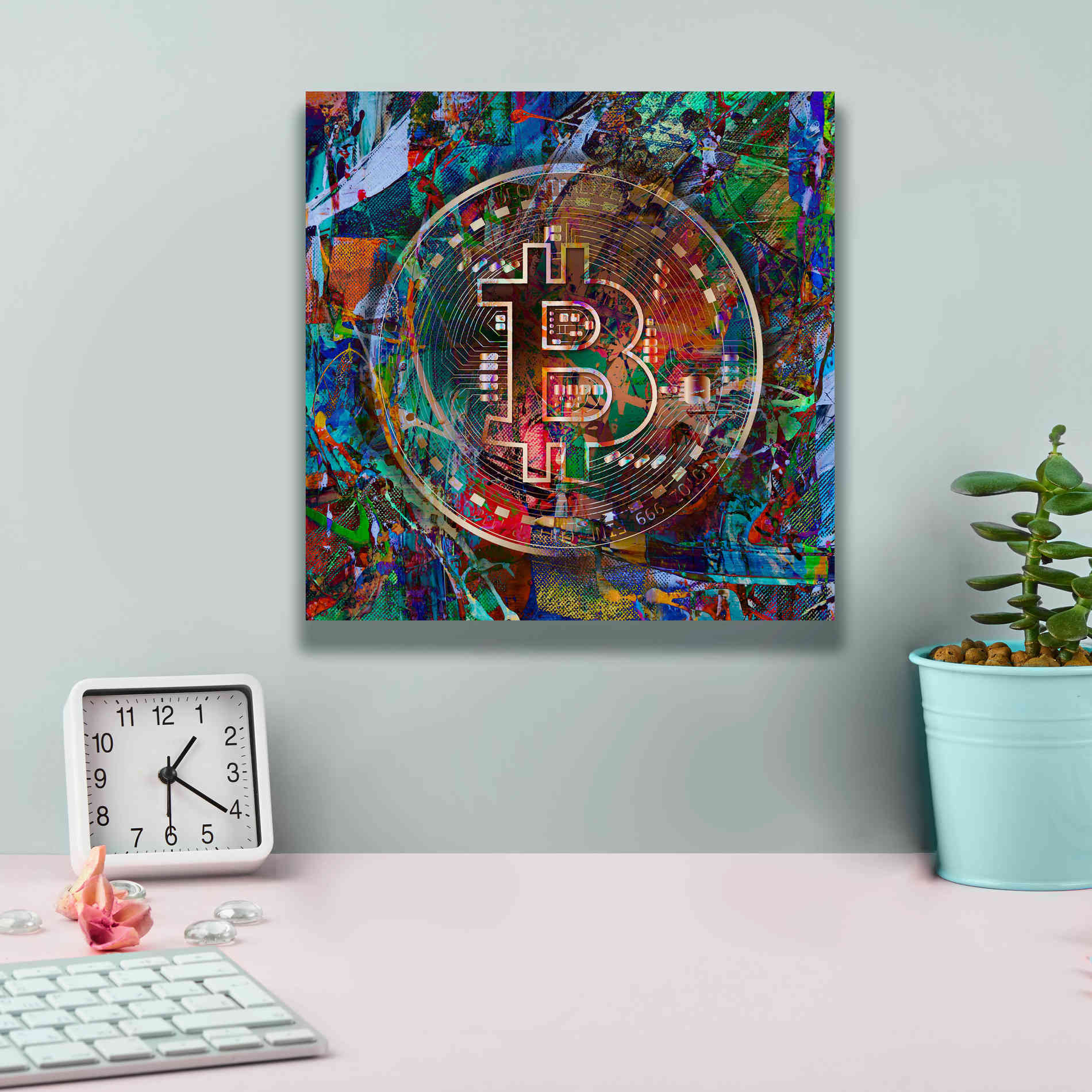 Epic Graffiti'Bitcoin Bronze Abstract' by Epic Portfolio Giclee Canvas Wall Art,12 x 12