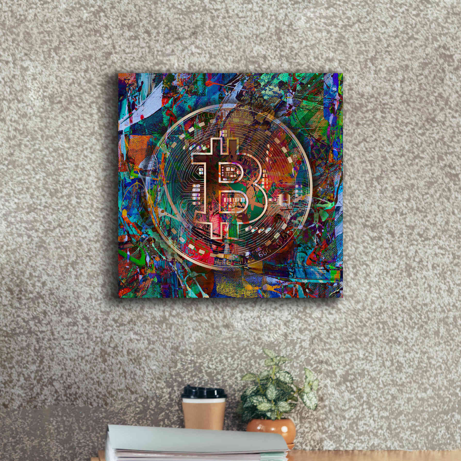 Epic Graffiti'Bitcoin Bronze Abstract' by Epic Portfolio Giclee Canvas Wall Art,18 x 18