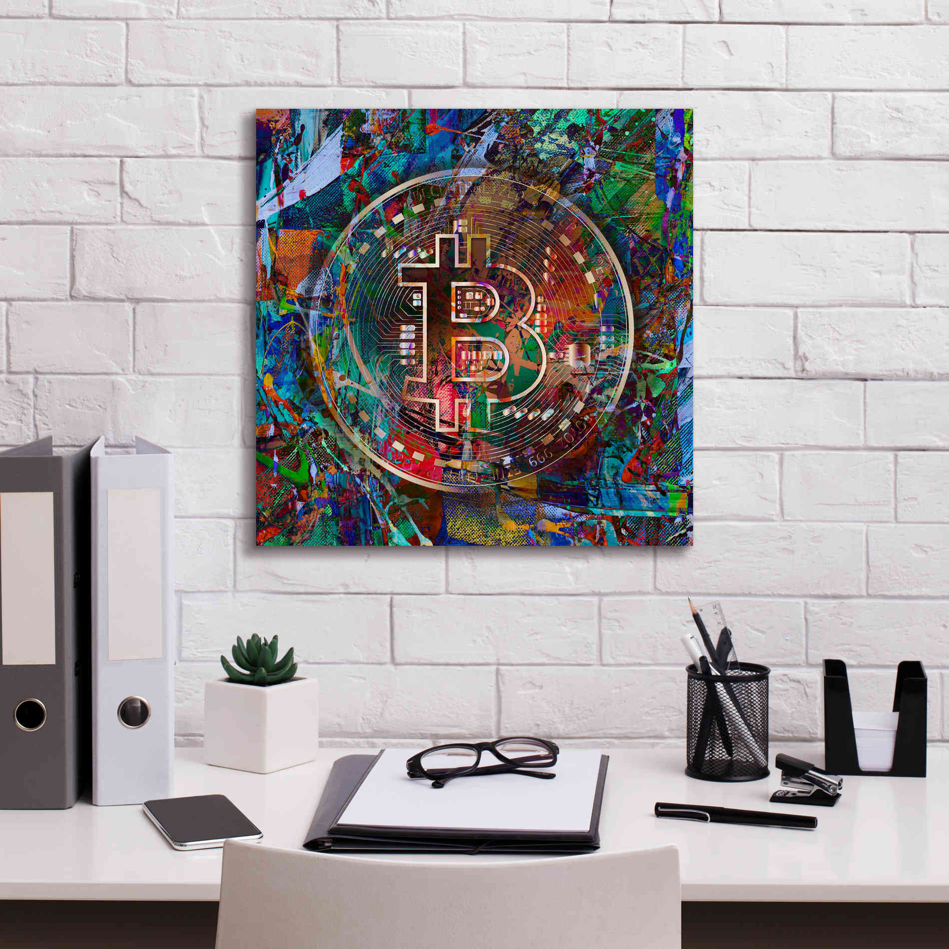 Epic Graffiti'Bitcoin Bronze Abstract' by Epic Portfolio Giclee Canvas Wall Art,18 x 18