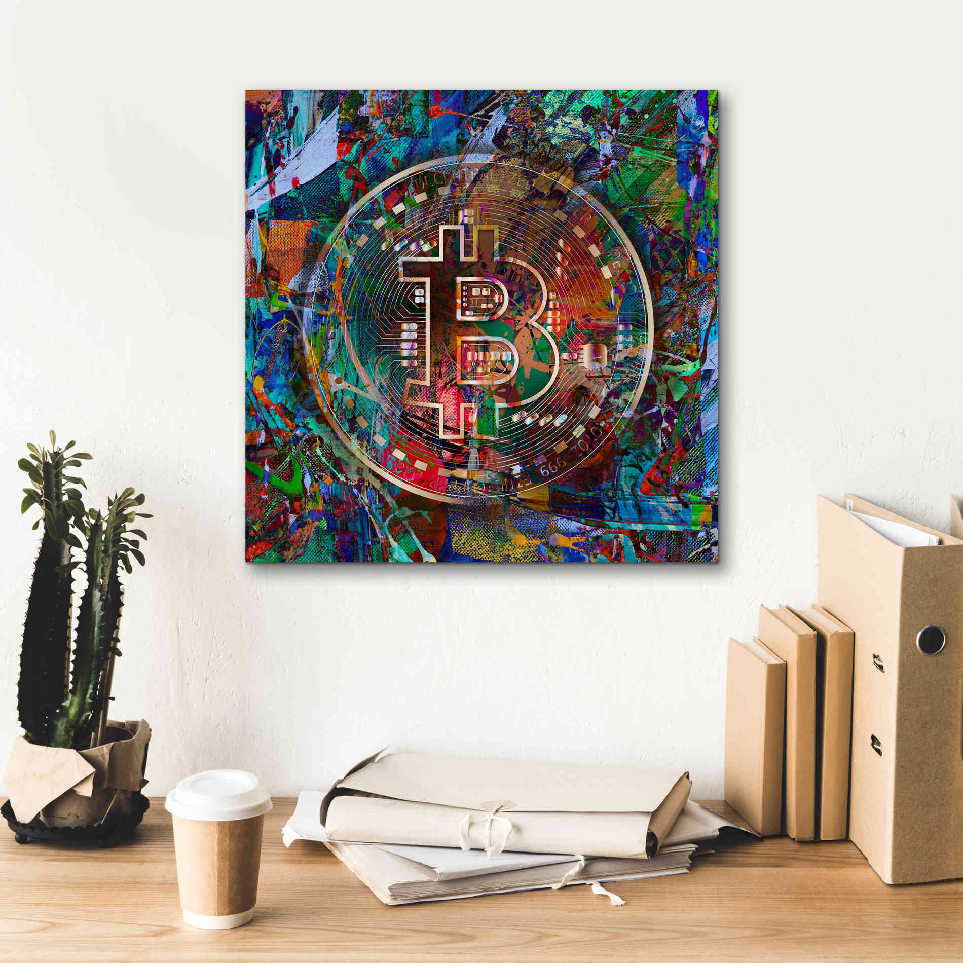 Epic Graffiti'Bitcoin Bronze Abstract' by Epic Portfolio Giclee Canvas Wall Art,18 x 18