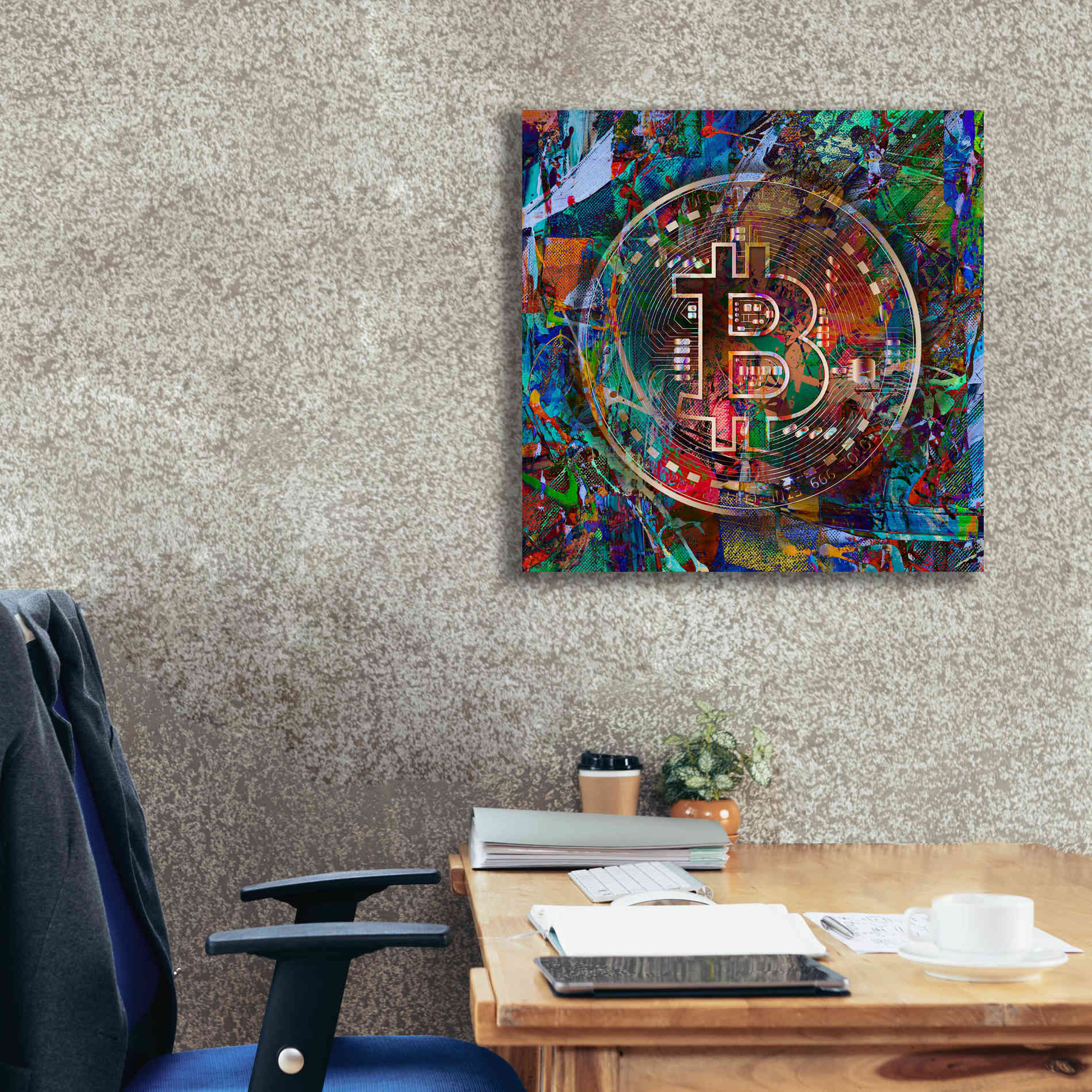 Epic Graffiti'Bitcoin Bronze Abstract' by Epic Portfolio Giclee Canvas Wall Art,26 x 26