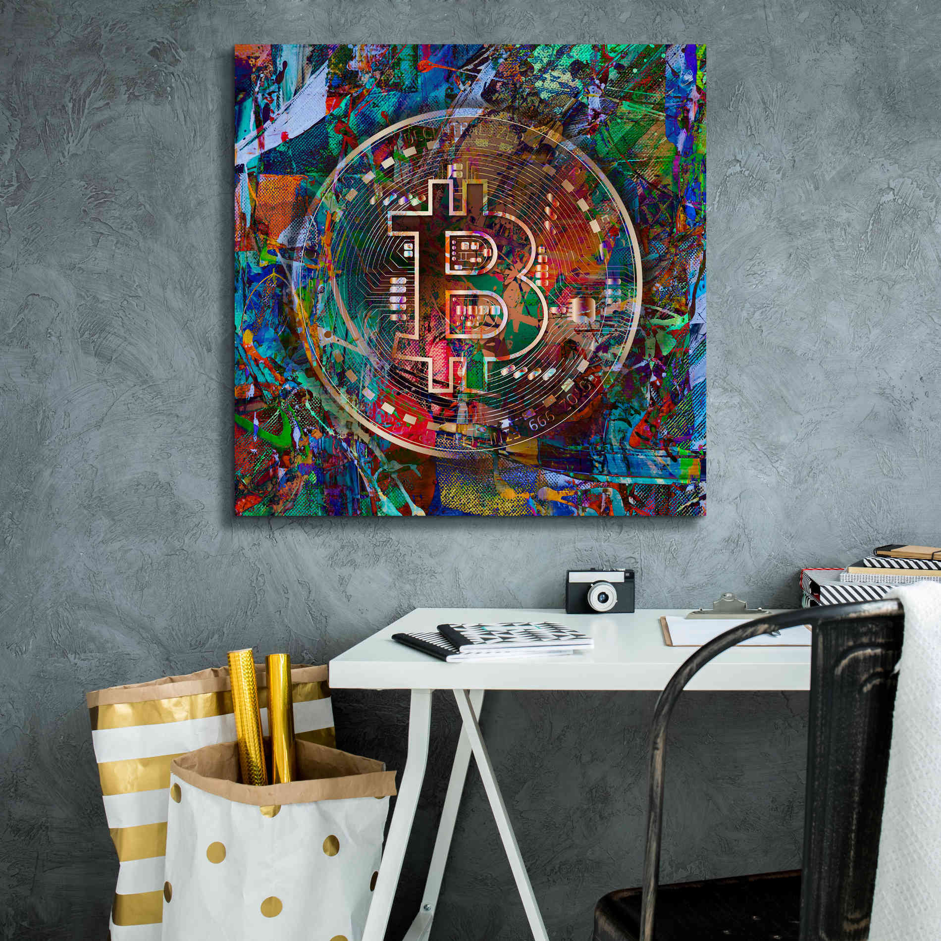 Epic Graffiti'Bitcoin Bronze Abstract' by Epic Portfolio Giclee Canvas Wall Art,26 x 26