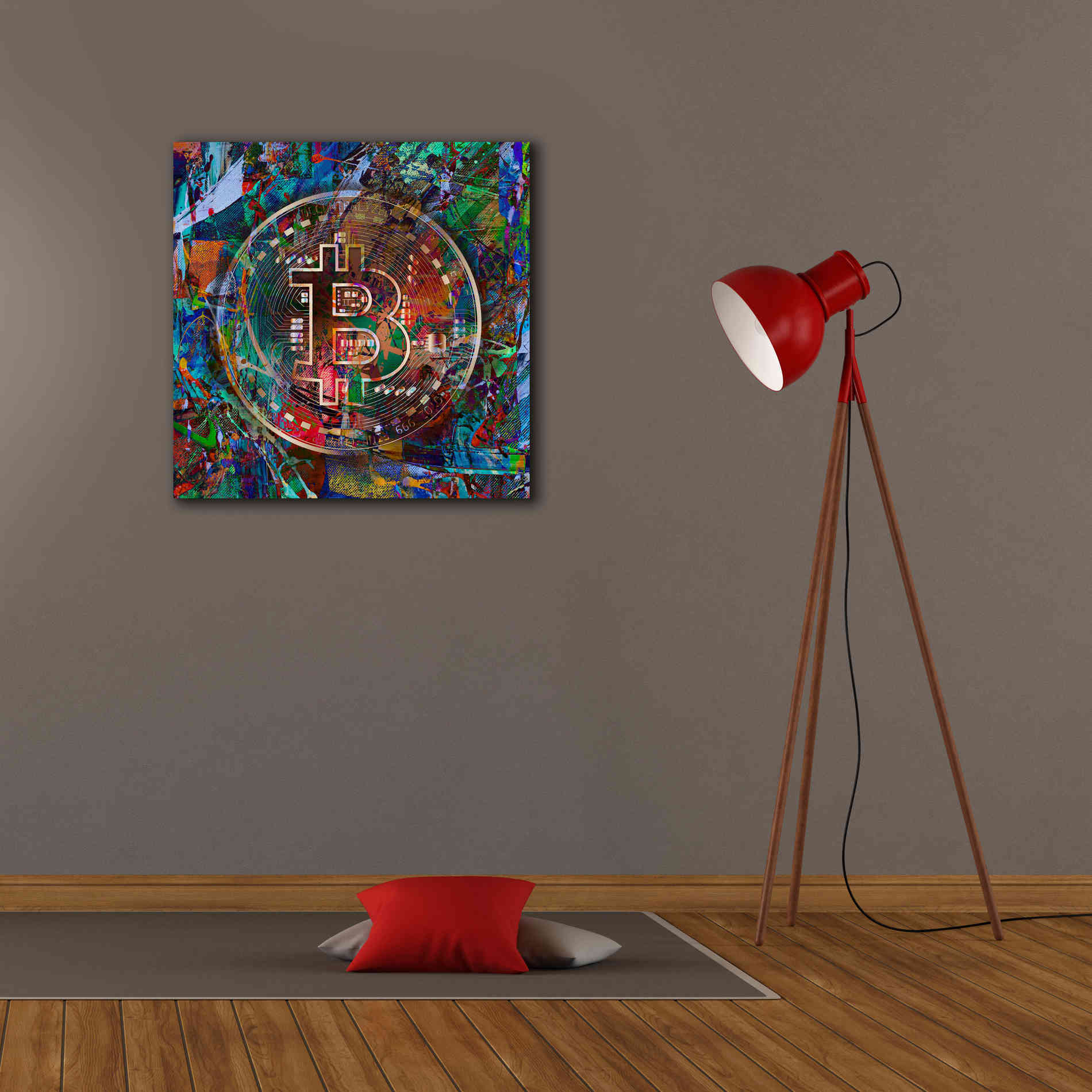 Epic Graffiti'Bitcoin Bronze Abstract' by Epic Portfolio Giclee Canvas Wall Art,26 x 26