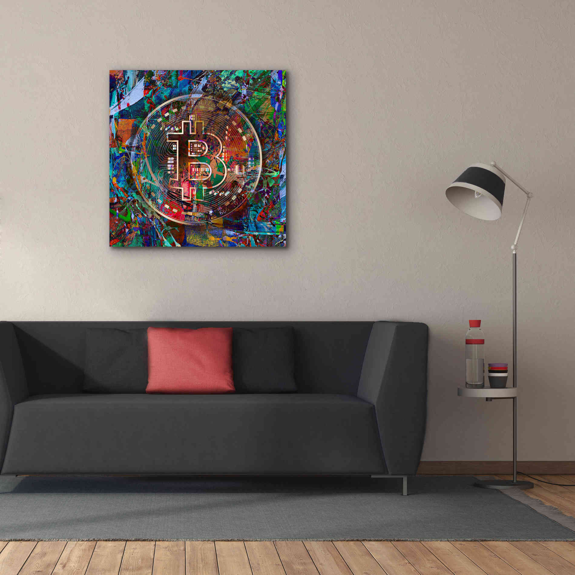Epic Graffiti'Bitcoin Bronze Abstract' by Epic Portfolio Giclee Canvas Wall Art,37 x 37