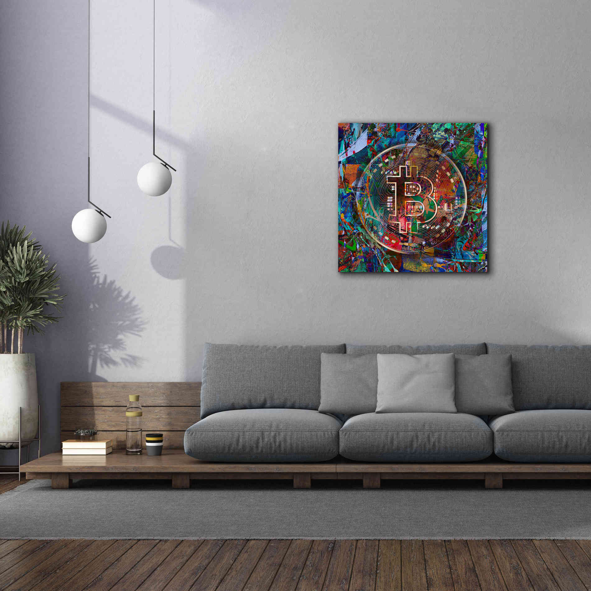 Epic Graffiti'Bitcoin Bronze Abstract' by Epic Portfolio Giclee Canvas Wall Art,37 x 37