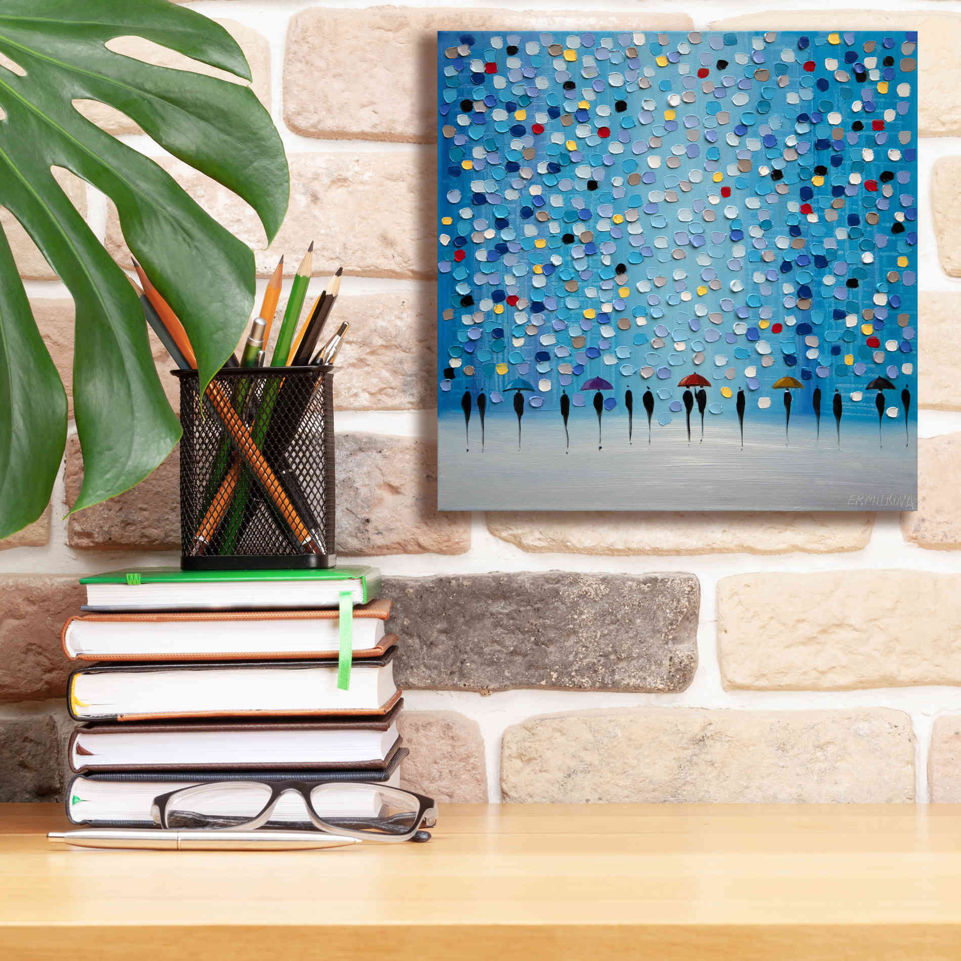 'Colorful City Umbrellas' by Ekaterina Ermilkina Giclee Canvas Wall Art,12 x 12