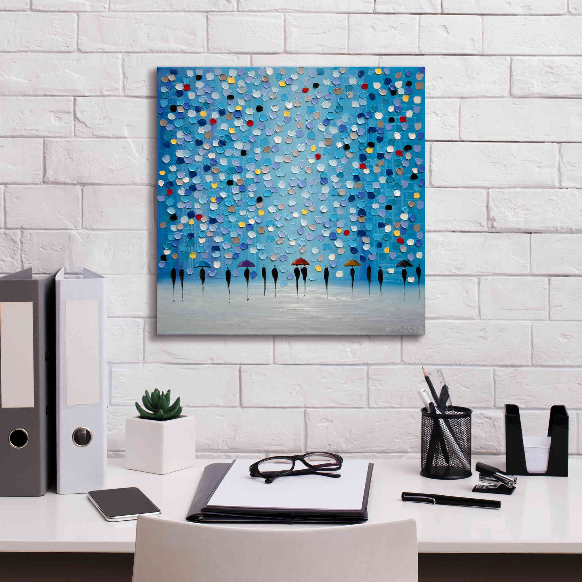 'Colorful City Umbrellas' by Ekaterina Ermilkina Giclee Canvas Wall Art,18 x 18