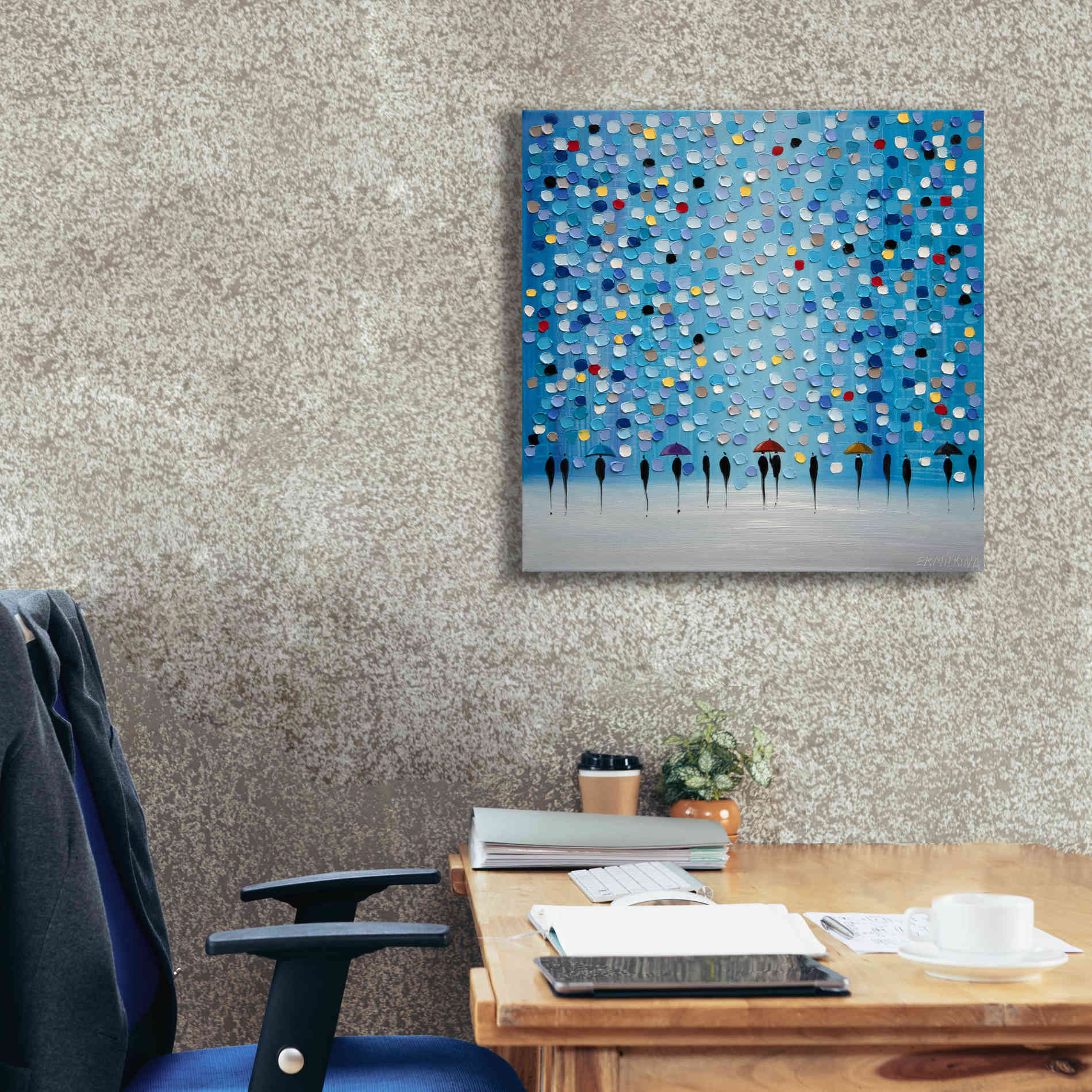 'Colorful City Umbrellas' by Ekaterina Ermilkina Giclee Canvas Wall Art,26 x 26