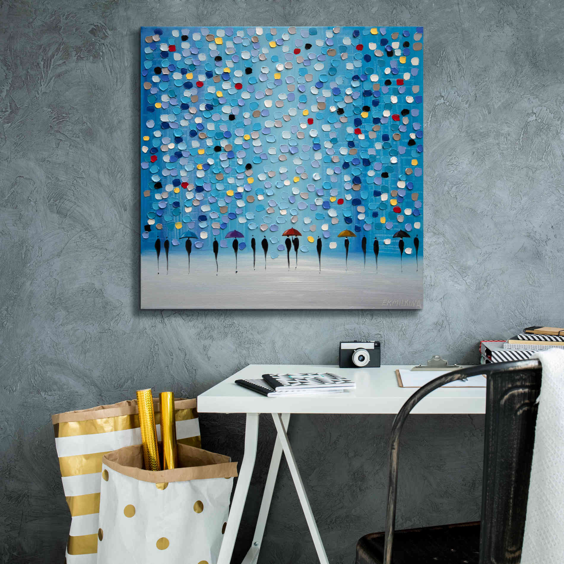 'Colorful City Umbrellas' by Ekaterina Ermilkina Giclee Canvas Wall Art,26 x 26