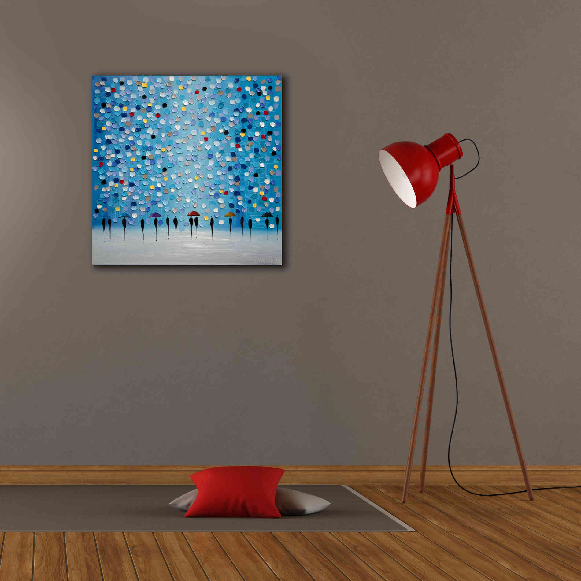 'Colorful City Umbrellas' by Ekaterina Ermilkina Giclee Canvas Wall Art,26 x 26