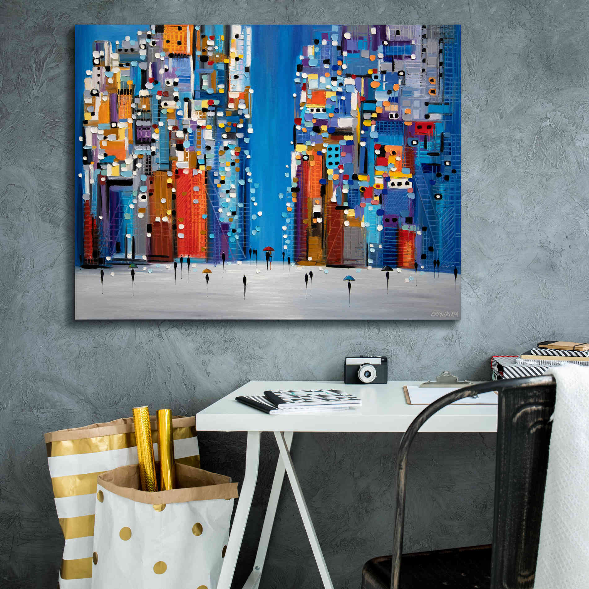 'Night Square' by Ekaterina Ermilkina Giclee Canvas Wall Art,34 x 26