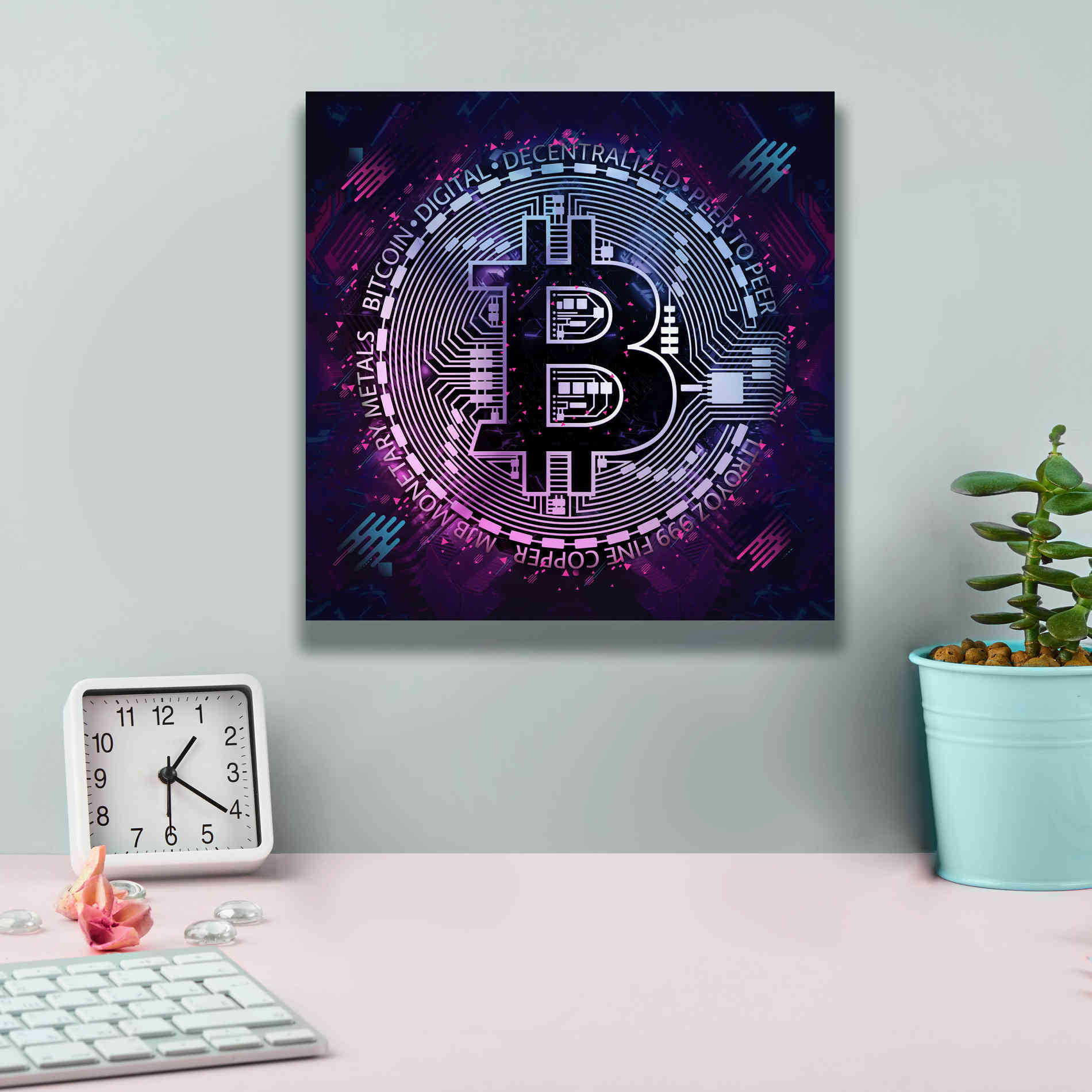 'Bitcoin 80s' by Cameron Gray Giclee Canvas Wall Art,12 x 12