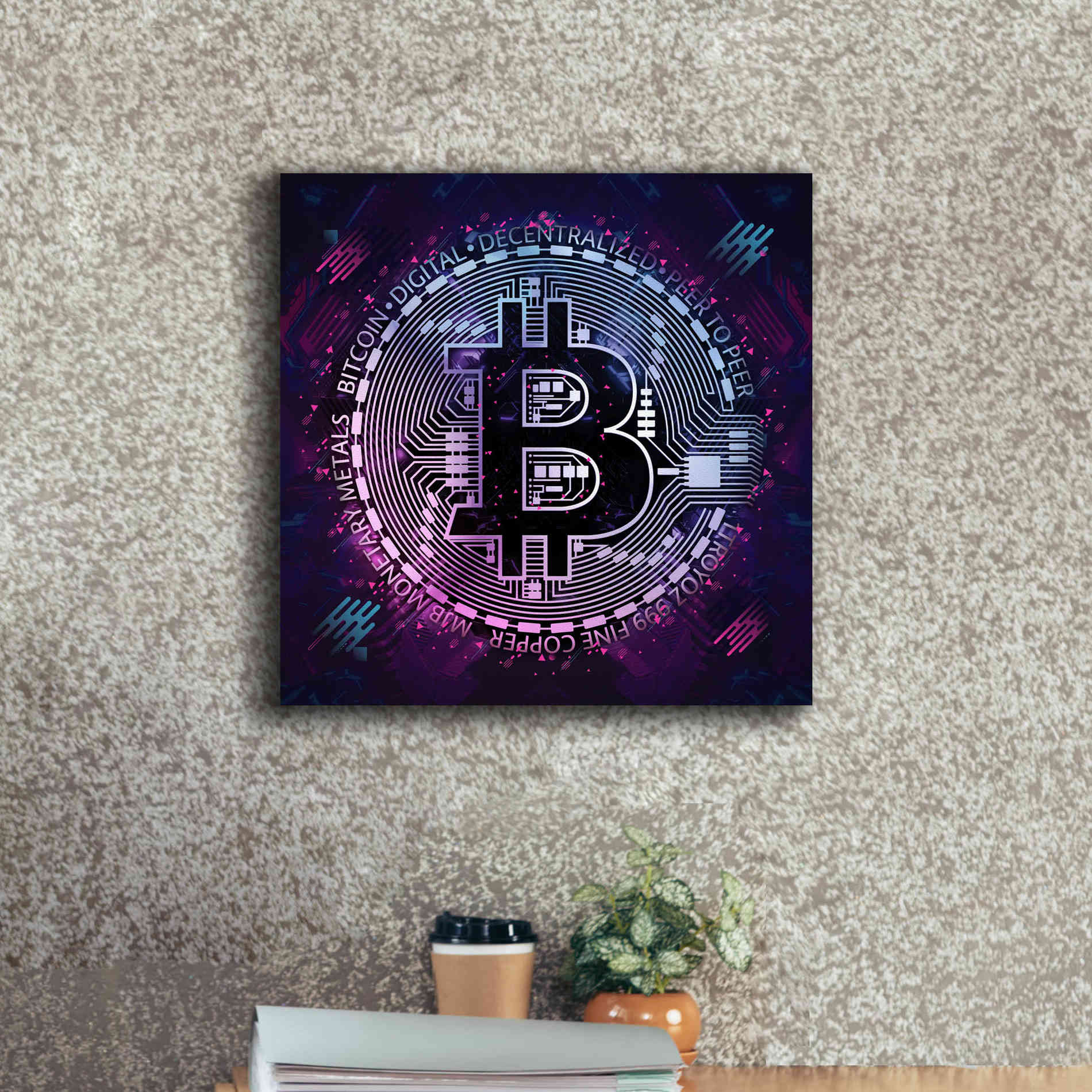 'Bitcoin 80s' by Cameron Gray Giclee Canvas Wall Art,18 x 18