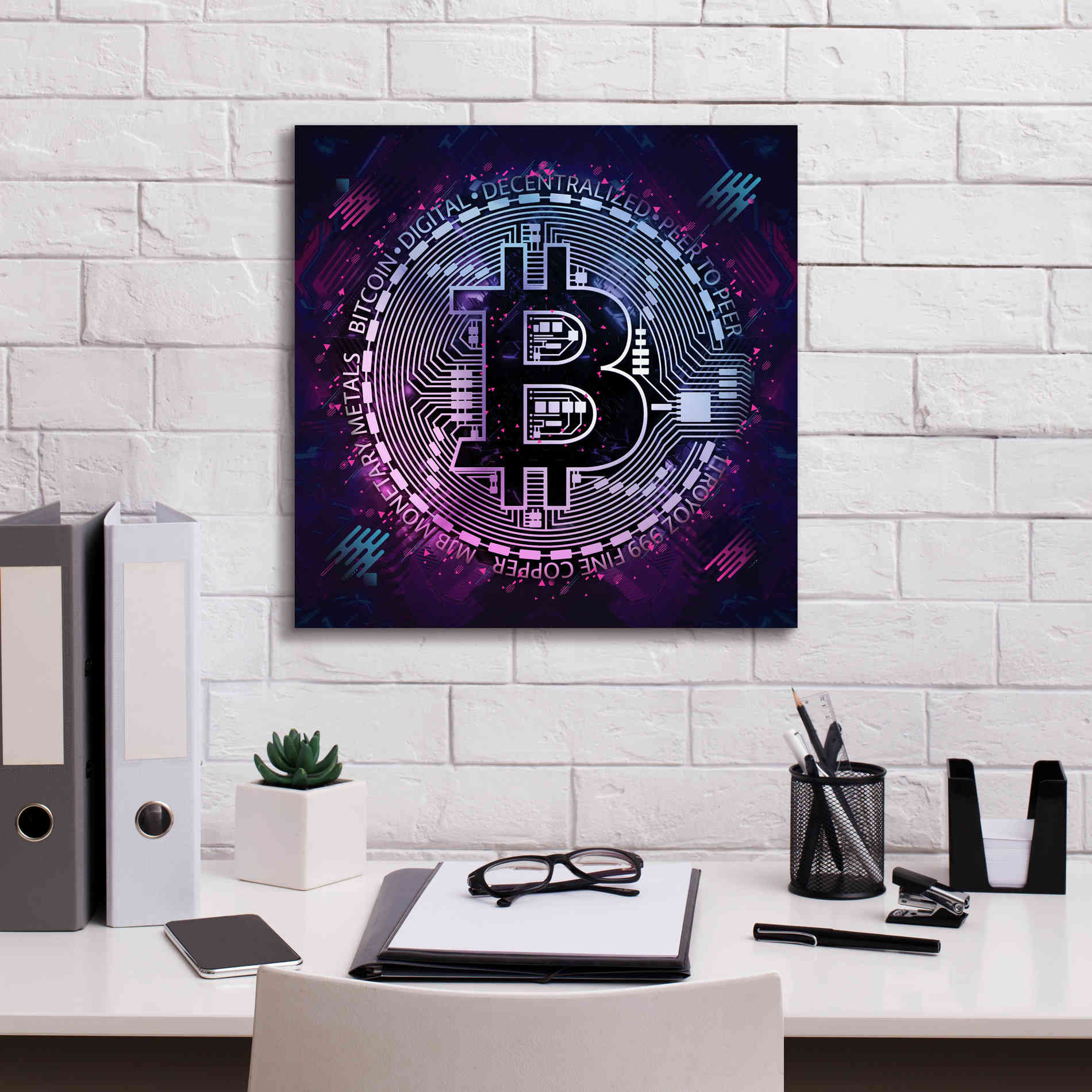 'Bitcoin 80s' by Cameron Gray Giclee Canvas Wall Art,18 x 18