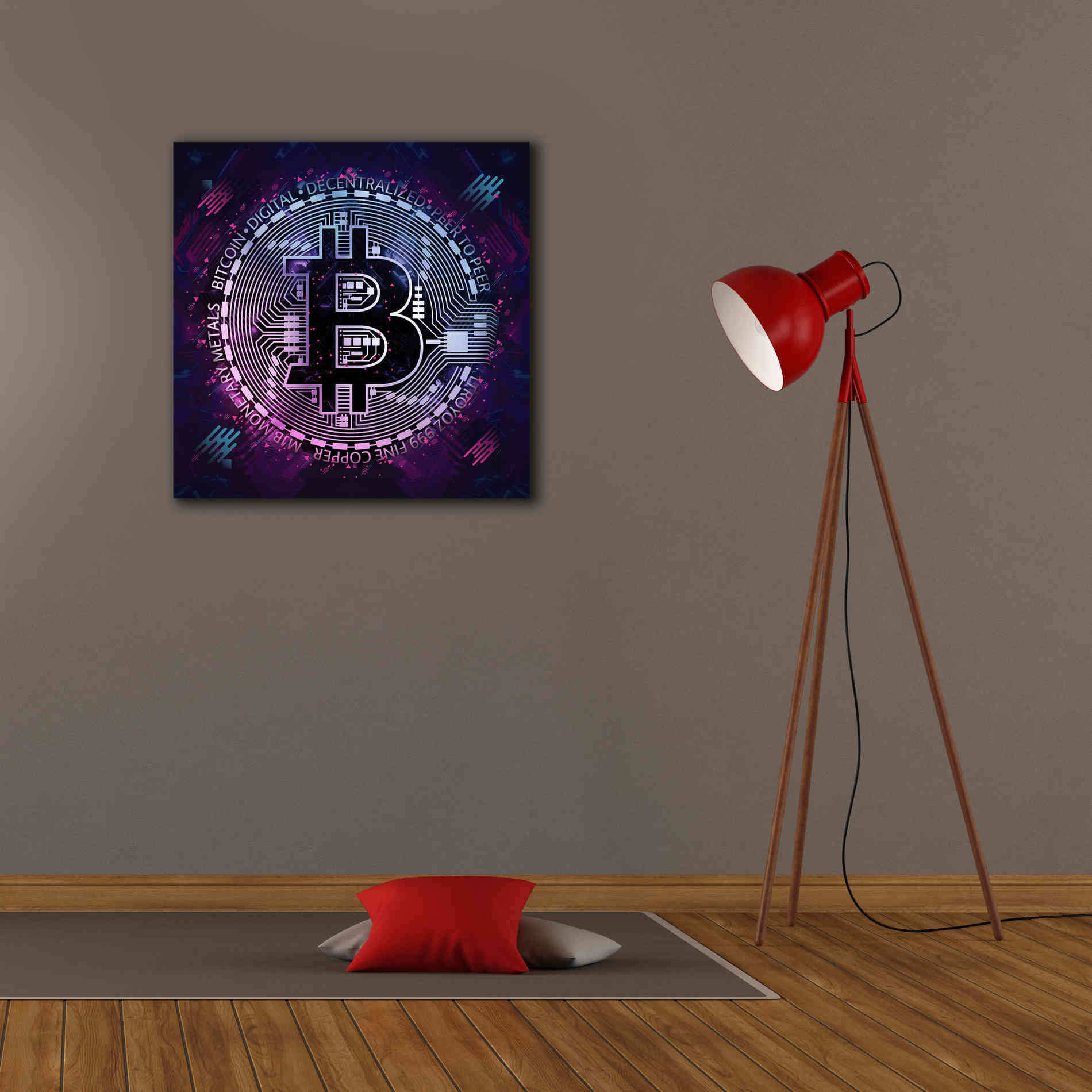 'Bitcoin 80s' by Cameron Gray Giclee Canvas Wall Art,26 x 26