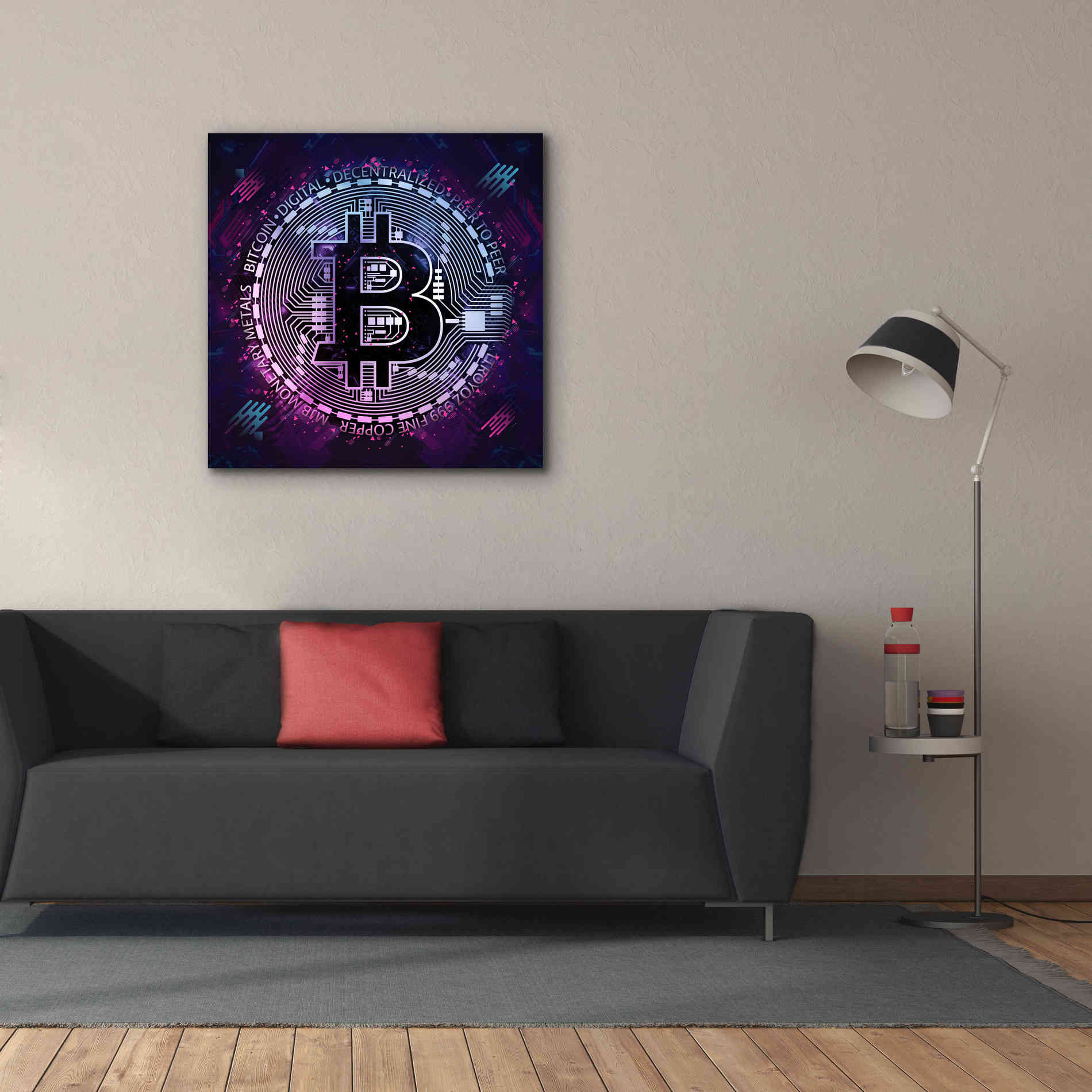 'Bitcoin 80s' by Cameron Gray Giclee Canvas Wall Art,37 x 37