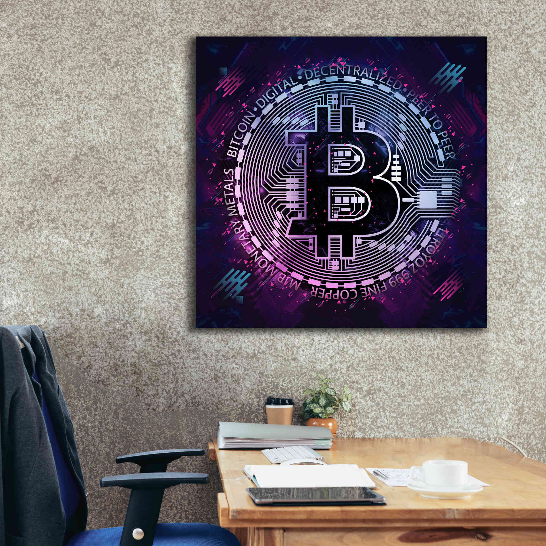 'Bitcoin 80s' by Cameron Gray Giclee Canvas Wall Art,37 x 37