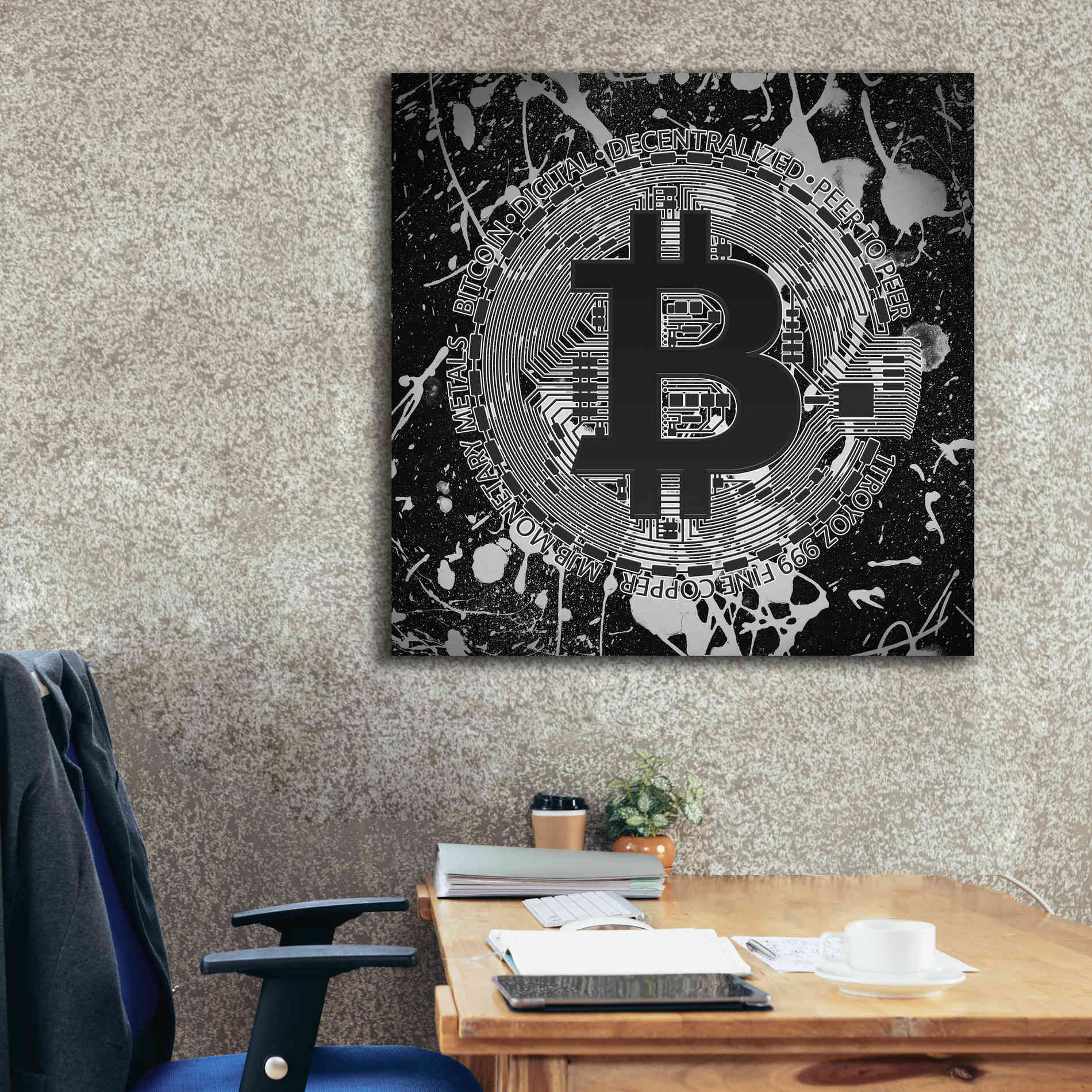 'Bitcoin Black Ice' by Cameron Gray Giclee Canvas Wall Art,37 x 37
