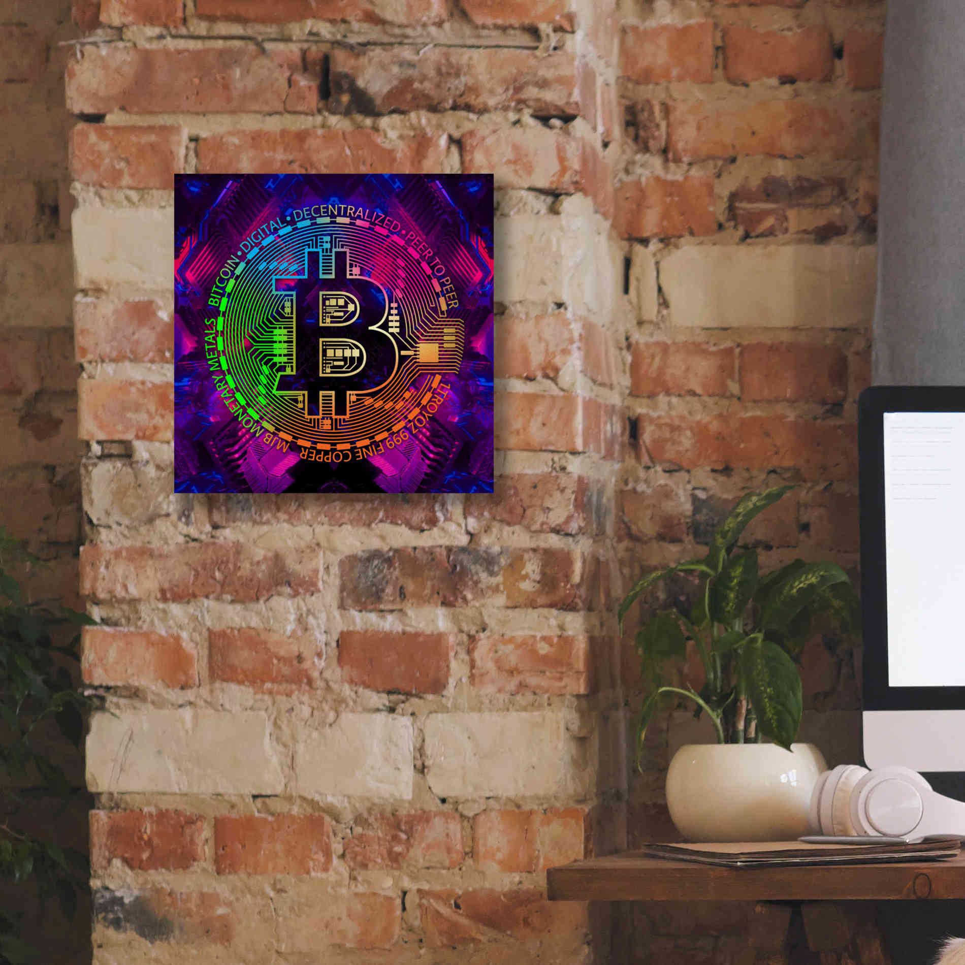 'Bitcoin Rainbow' by Cameron Gray Giclee Canvas Wall Art,12 x 12