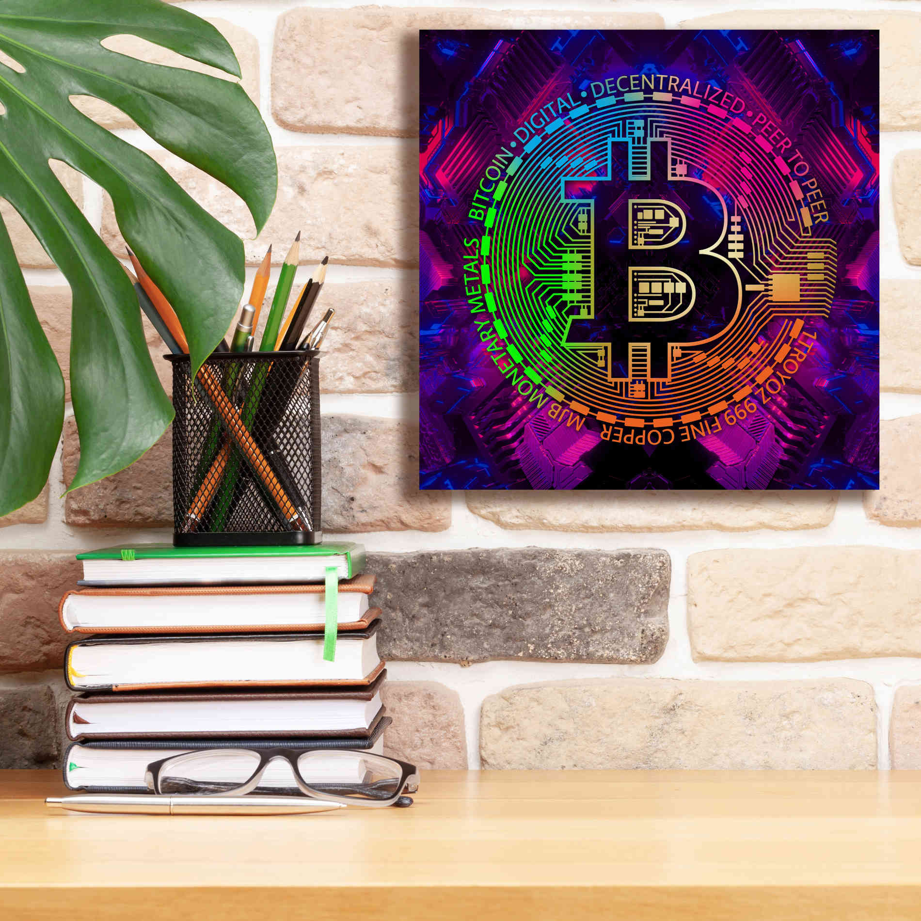 'Bitcoin Rainbow' by Cameron Gray Giclee Canvas Wall Art,12 x 12