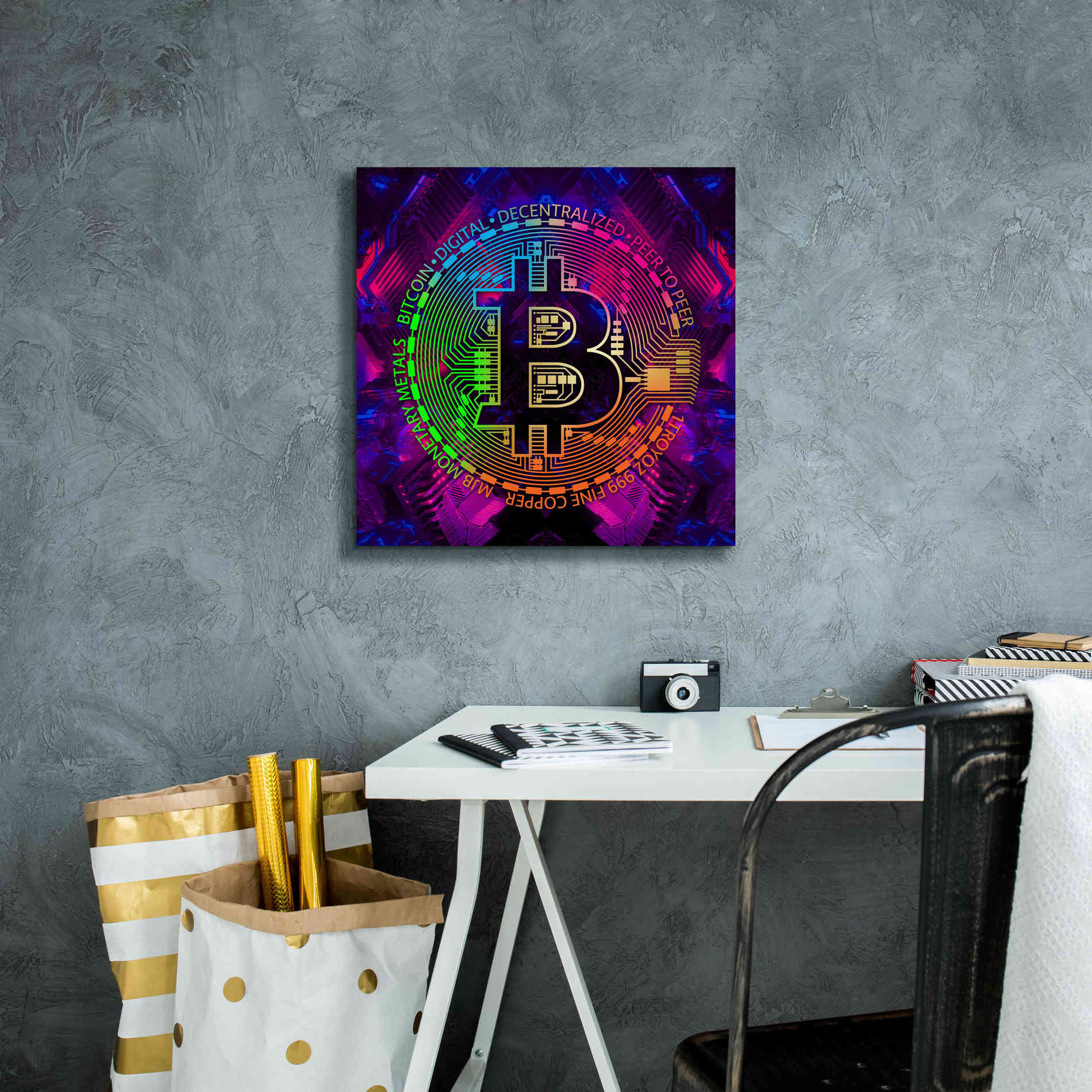 'Bitcoin Rainbow' by Cameron Gray Giclee Canvas Wall Art,18 x 18