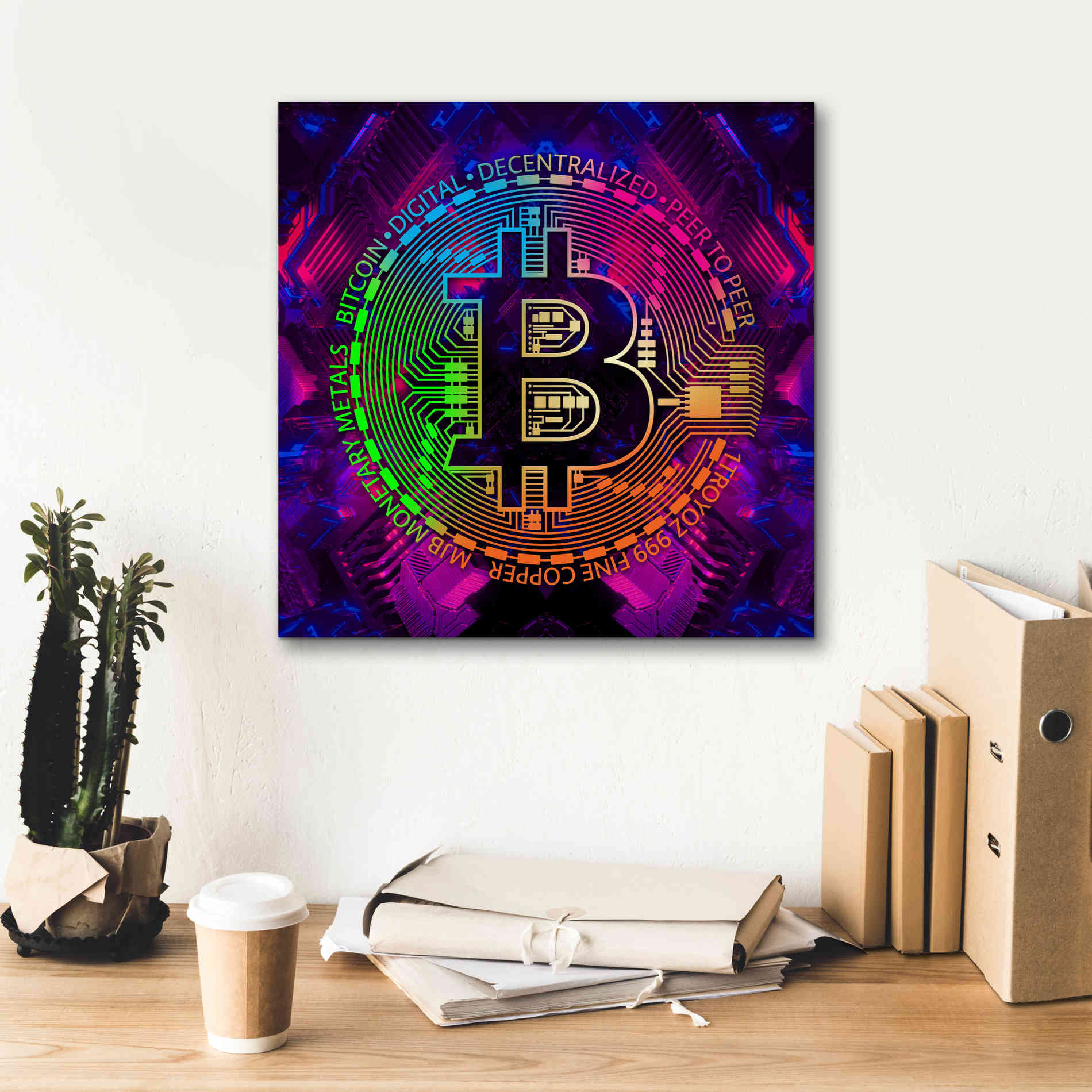 'Bitcoin Rainbow' by Cameron Gray Giclee Canvas Wall Art,18 x 18
