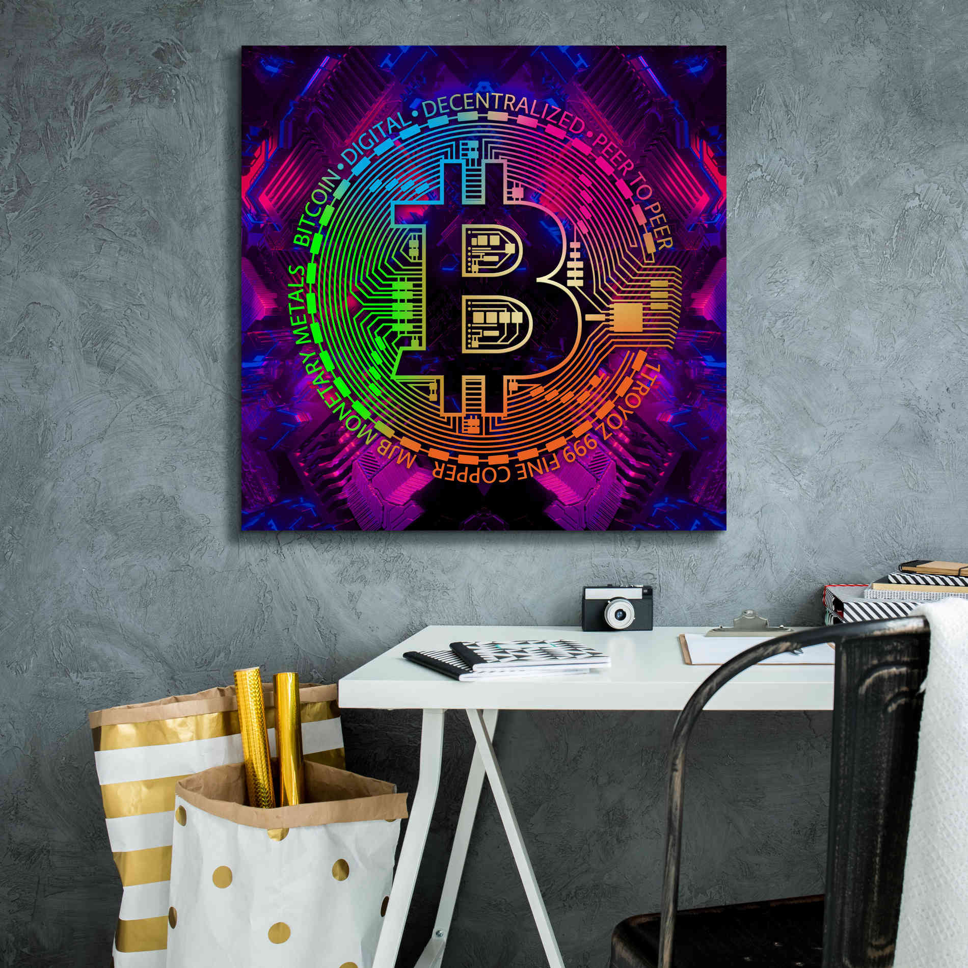 'Bitcoin Rainbow' by Cameron Gray Giclee Canvas Wall Art,26 x 26