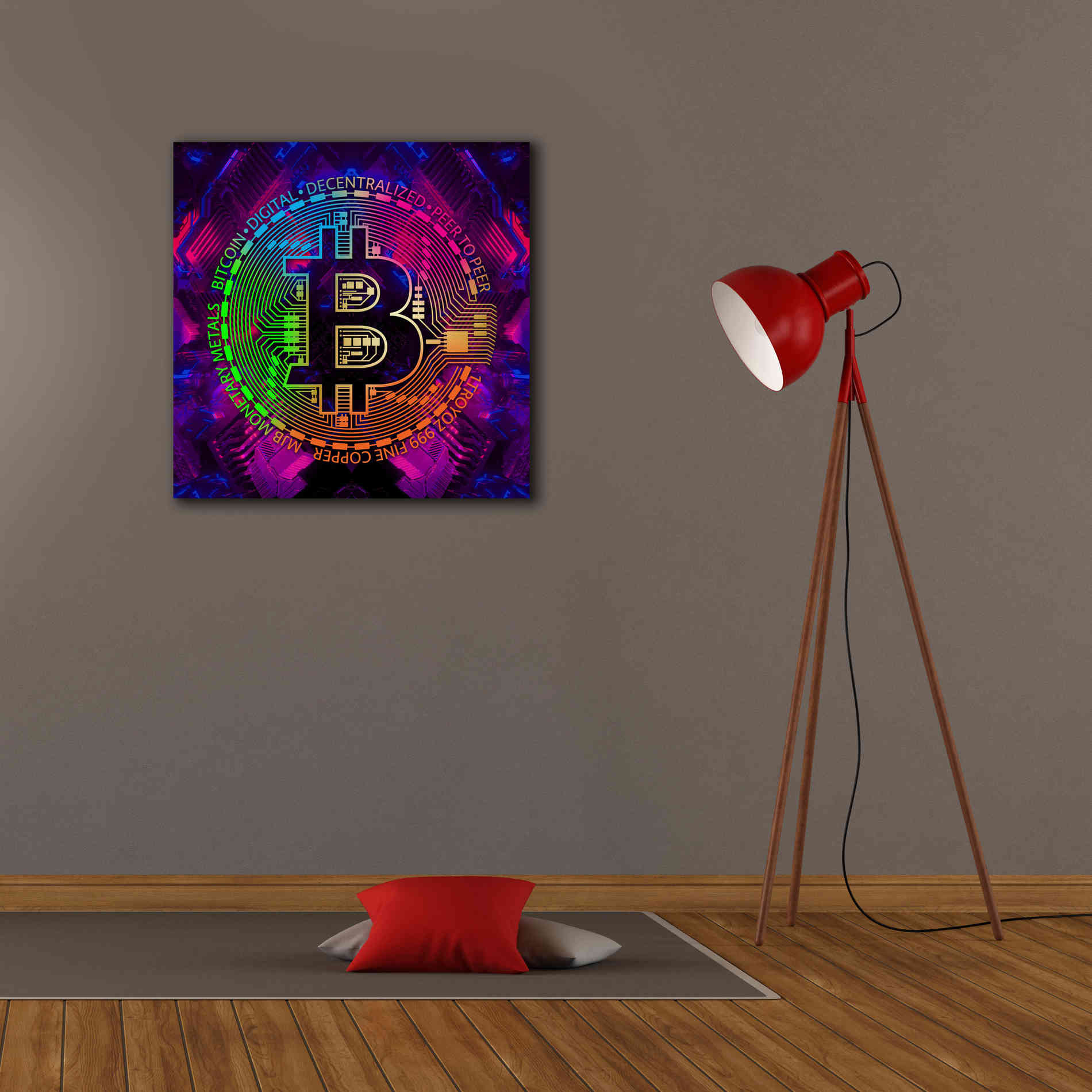 'Bitcoin Rainbow' by Cameron Gray Giclee Canvas Wall Art,26 x 26
